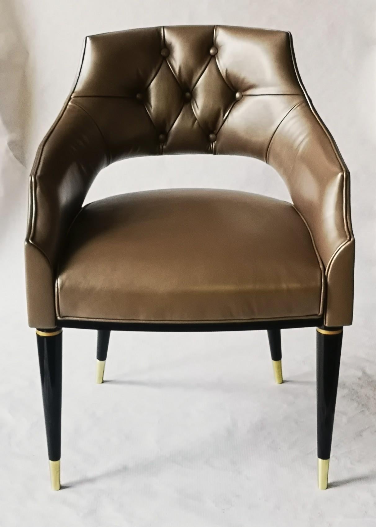 Dining Armchair, Tufted Fiore Italian Leather, Midcentury Style, Luxury Details 5