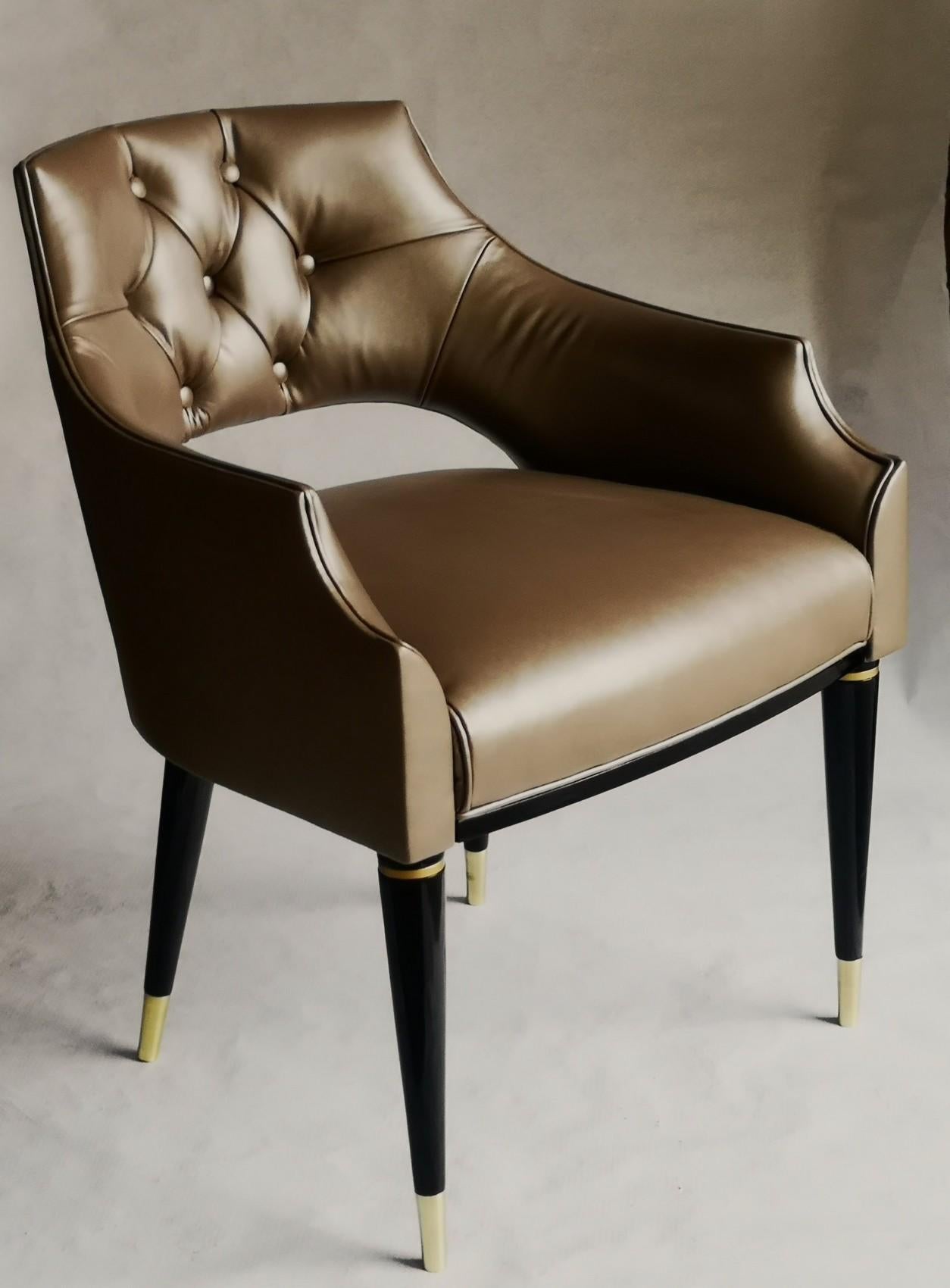 Dining Armchair, Tufted Fiore Italian Leather, Midcentury Style, Luxury Details 6