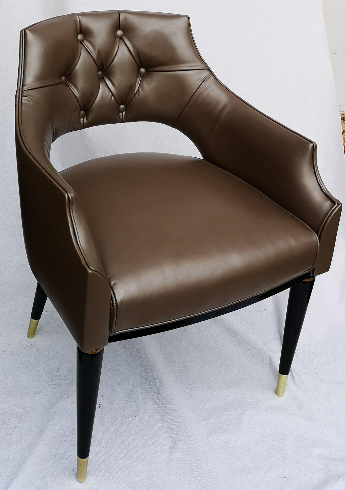 Dining Armchair, Tufted Fiore Italian Leather, Midcentury Style, Luxury Details 7