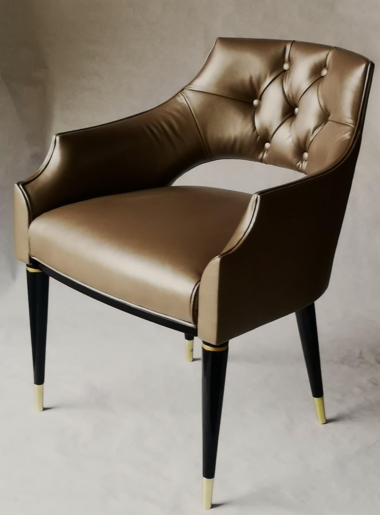 Dining Armchair, Tufted Fiore Italian Leather, Midcentury Style, Luxury Details 8