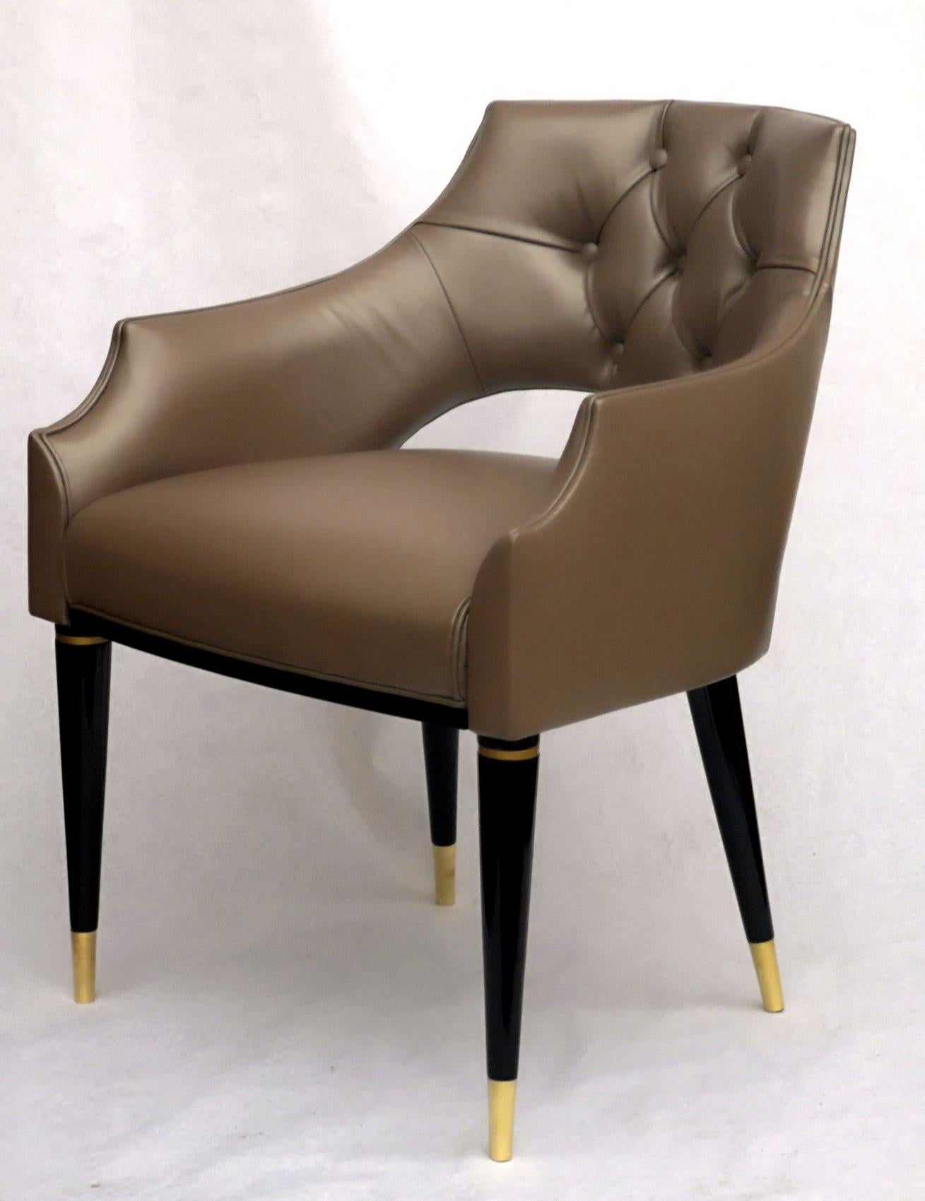 Dining Armchair, Tufted Fiore Italian Leather, Midcentury Style, Luxury Details 10