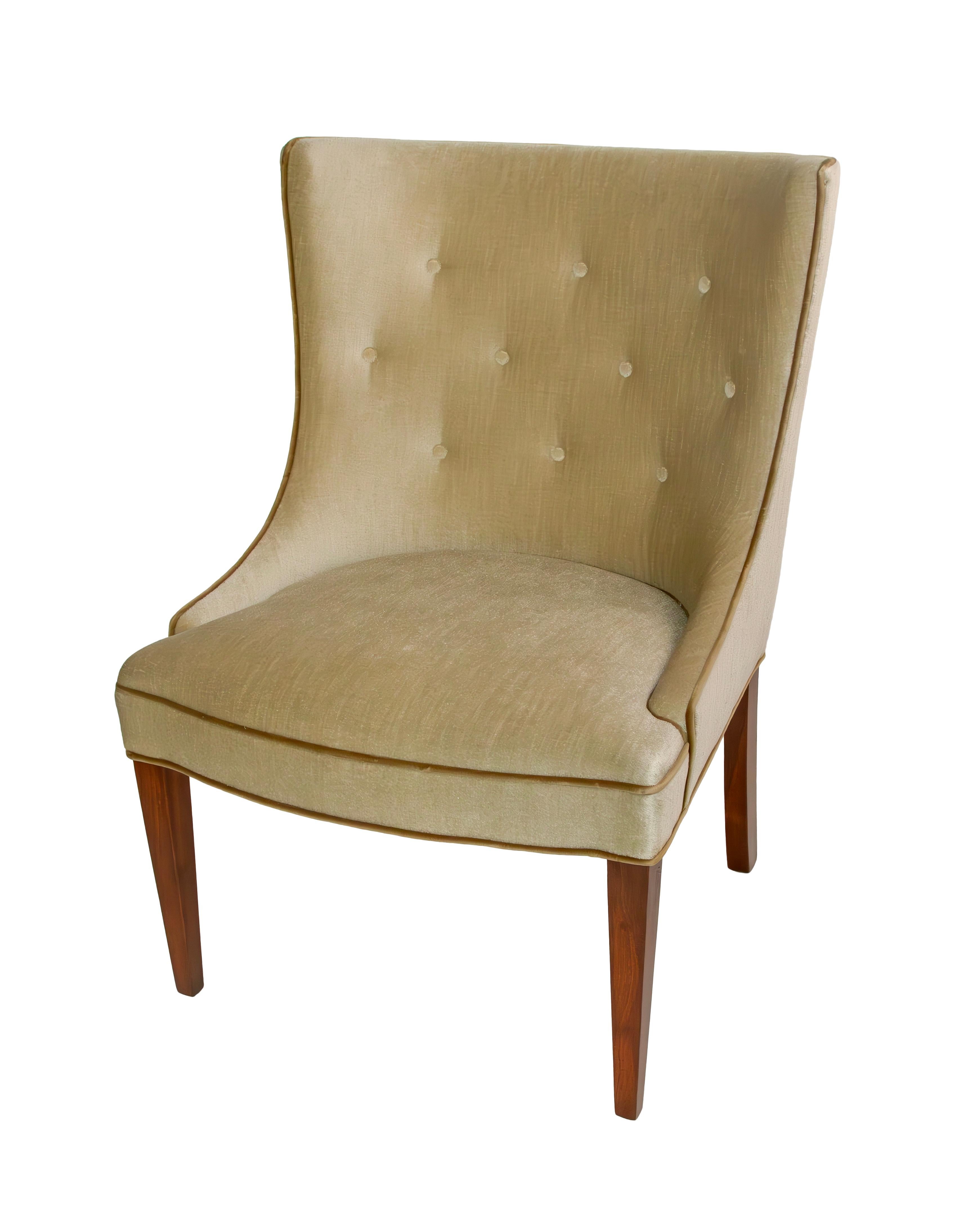 Modern  Dining Chair 1940's style  with Concave Tufted Back and Tapered alder Legs For Sale