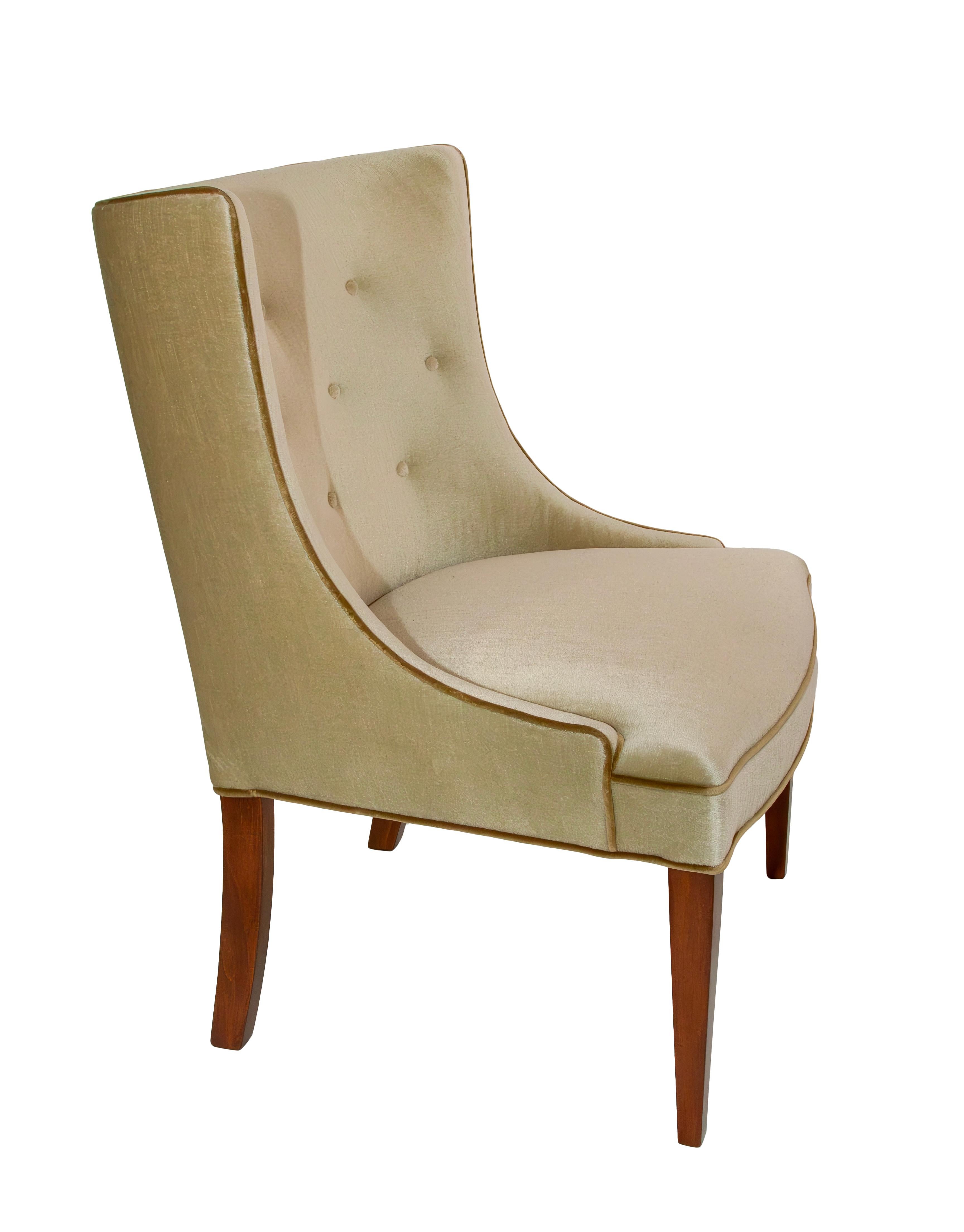 Modern  Dining Chair 1940's style  with Concave Tufted Back and Tapered alder Legs For Sale