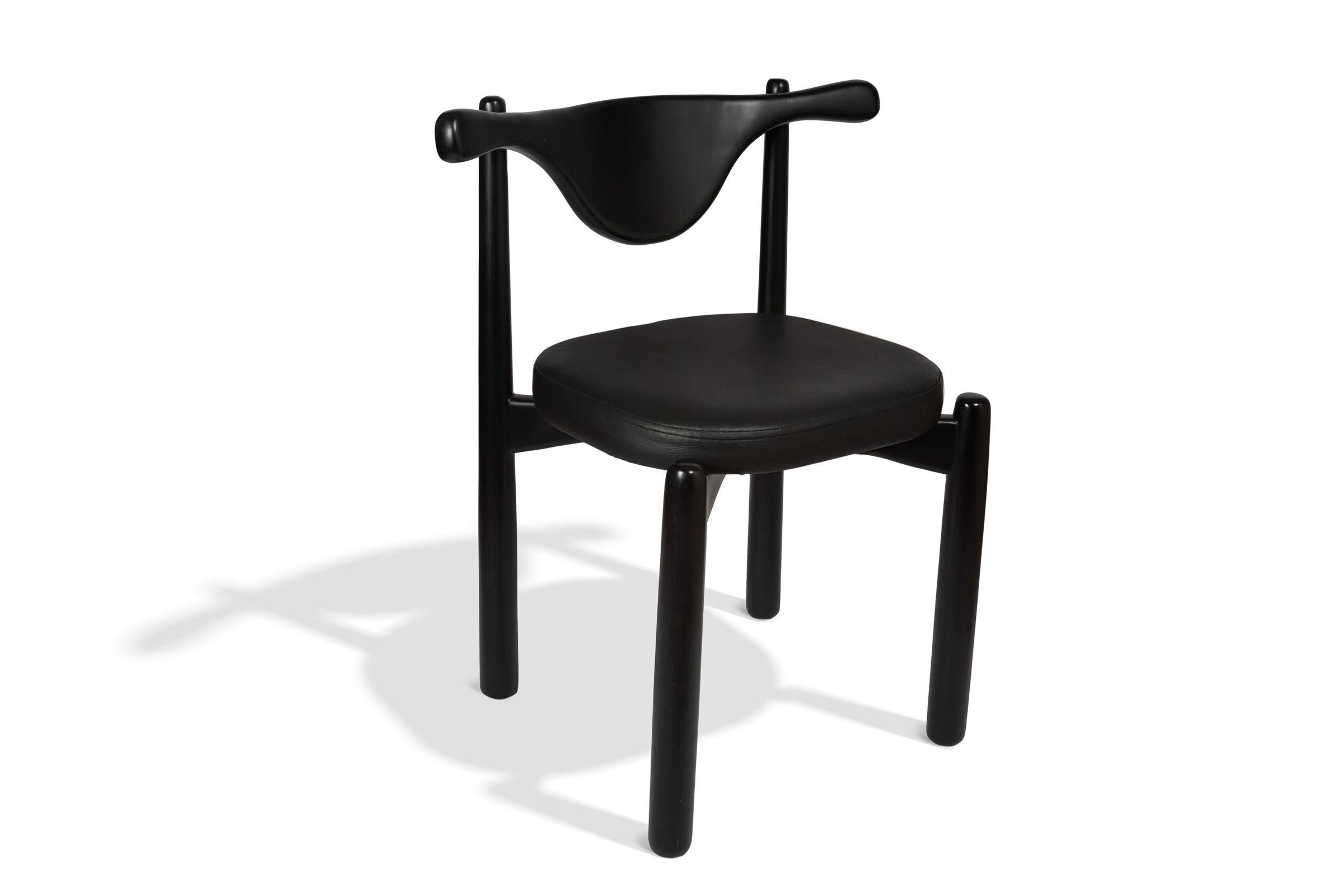 Brazilian Dining Chair Aratu in Matte Lacquer Finish Wood (fabric ref : F07) For Sale