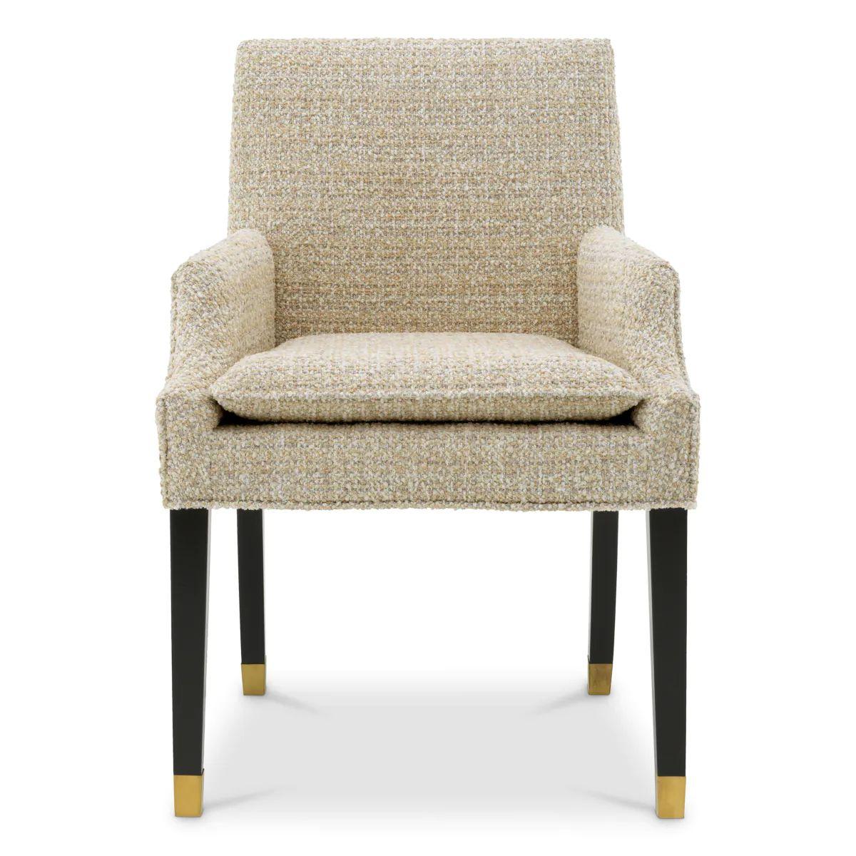 Francese Sedia da pranzo, tessuto beige, gambe nere e ottone in vendita