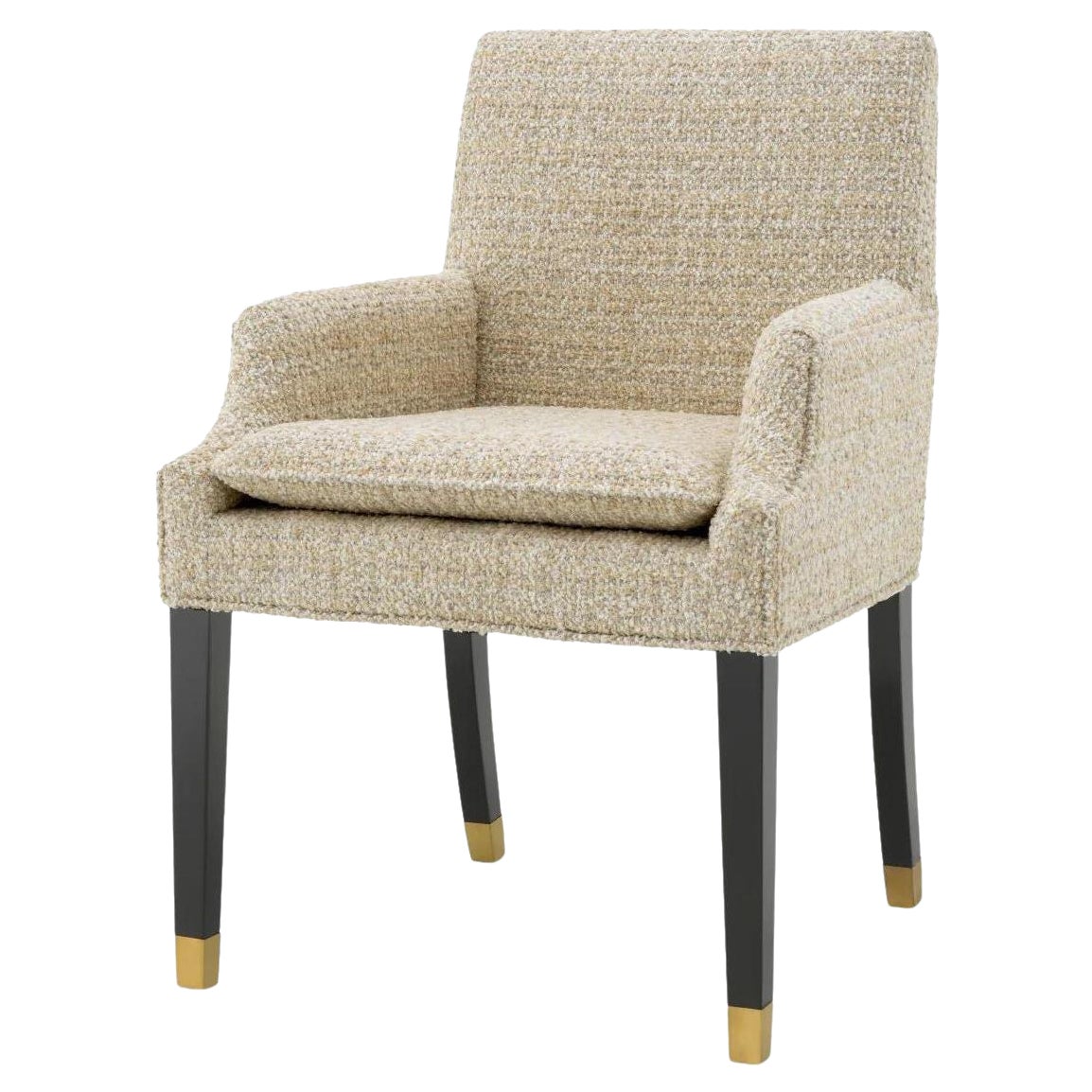 Chaise de salle à manger, tissu beige, pieds finition noir et laiton