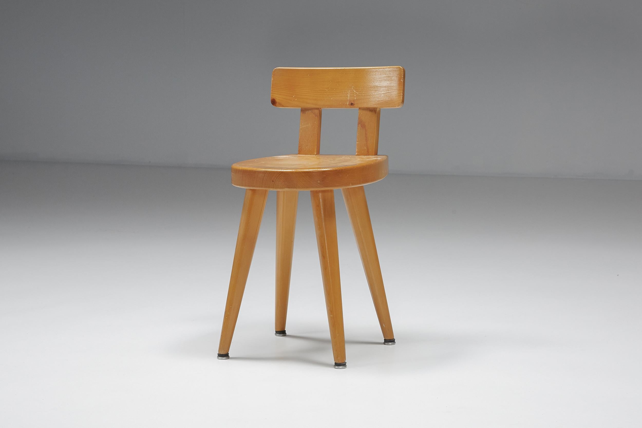 Mid-20th Century Dining Chair by Charlotte Perriand Made for Les Arcs, France