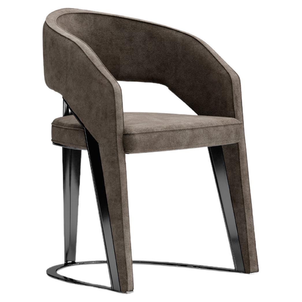 Contemporary dining chair in nabuk leather and metal inserts For Sale