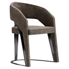 Contemporary dining chair in nabuk leather and metal inserts