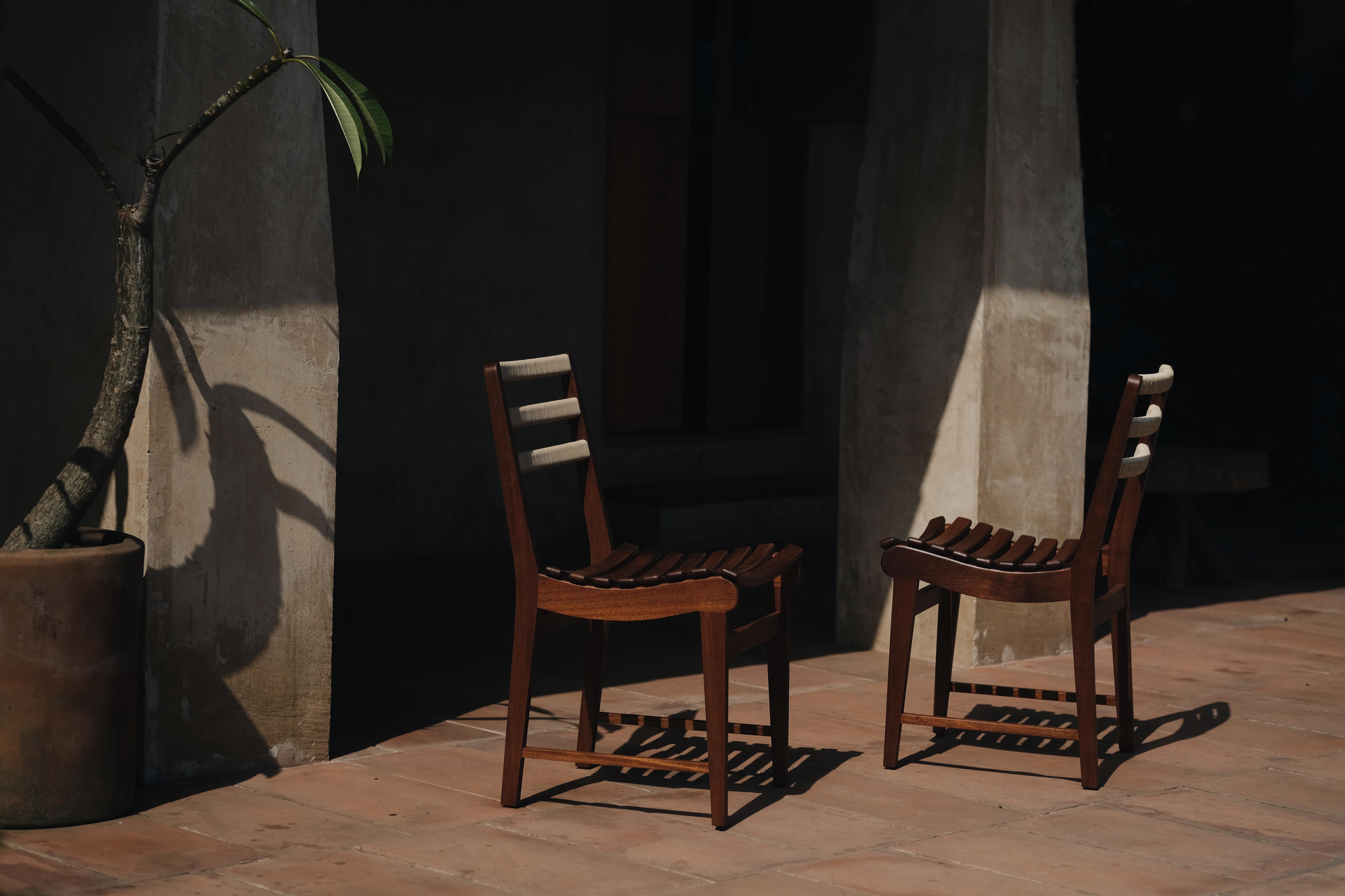 Hand-Crafted Miguelito Dining Chair in solid wood and palm by Michael van Beuren from Luteca For Sale