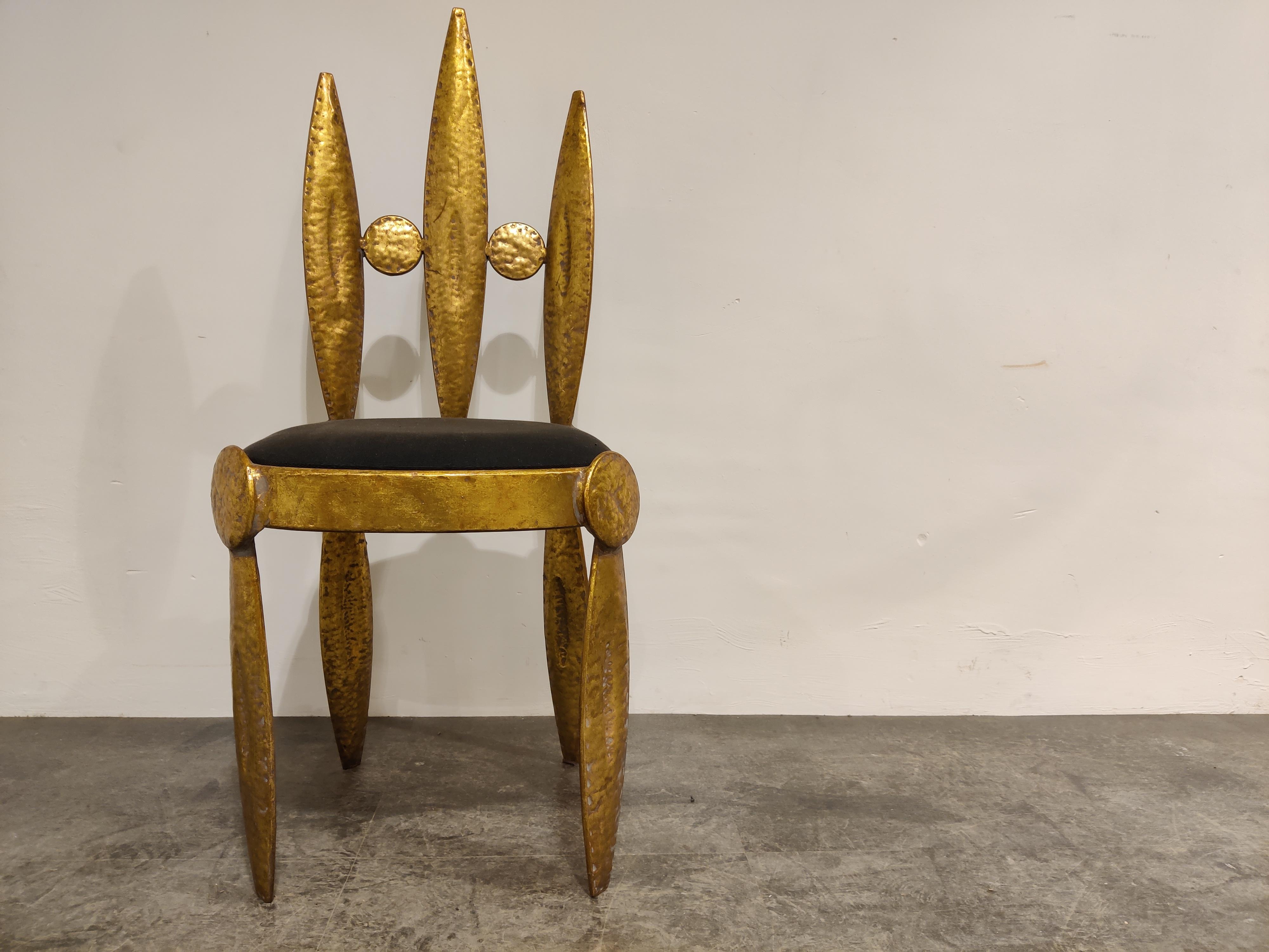 Hammered iron 'barbarian' dining chair by Nicolas Blandin.

This model was created for Asiatides and was received with great succes amongst designers.

Good condition, black velvet upholstery,

1990s, France

Measures: Height: