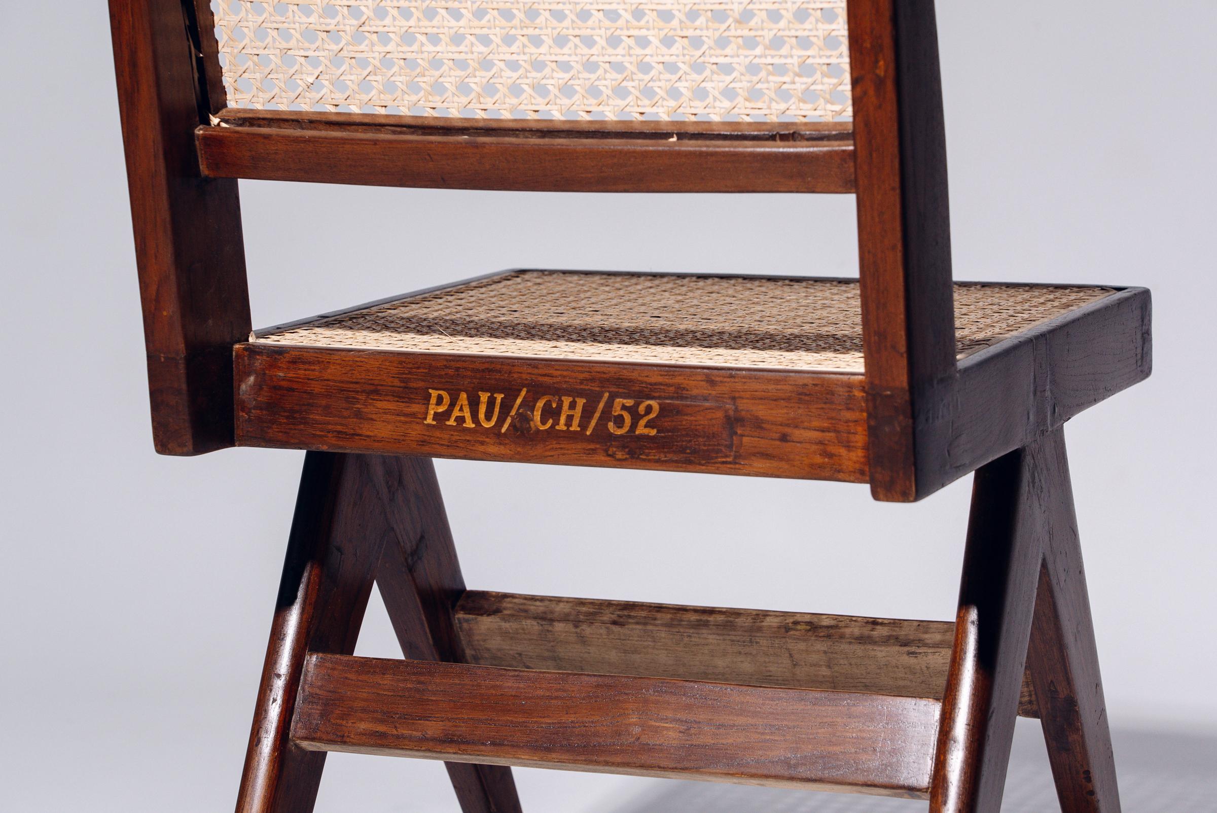 Tissé à la main Chaise de salle à manger par Pierre Jeanneret pour Chandigarh, Inde, Circa 1958-59 en vente