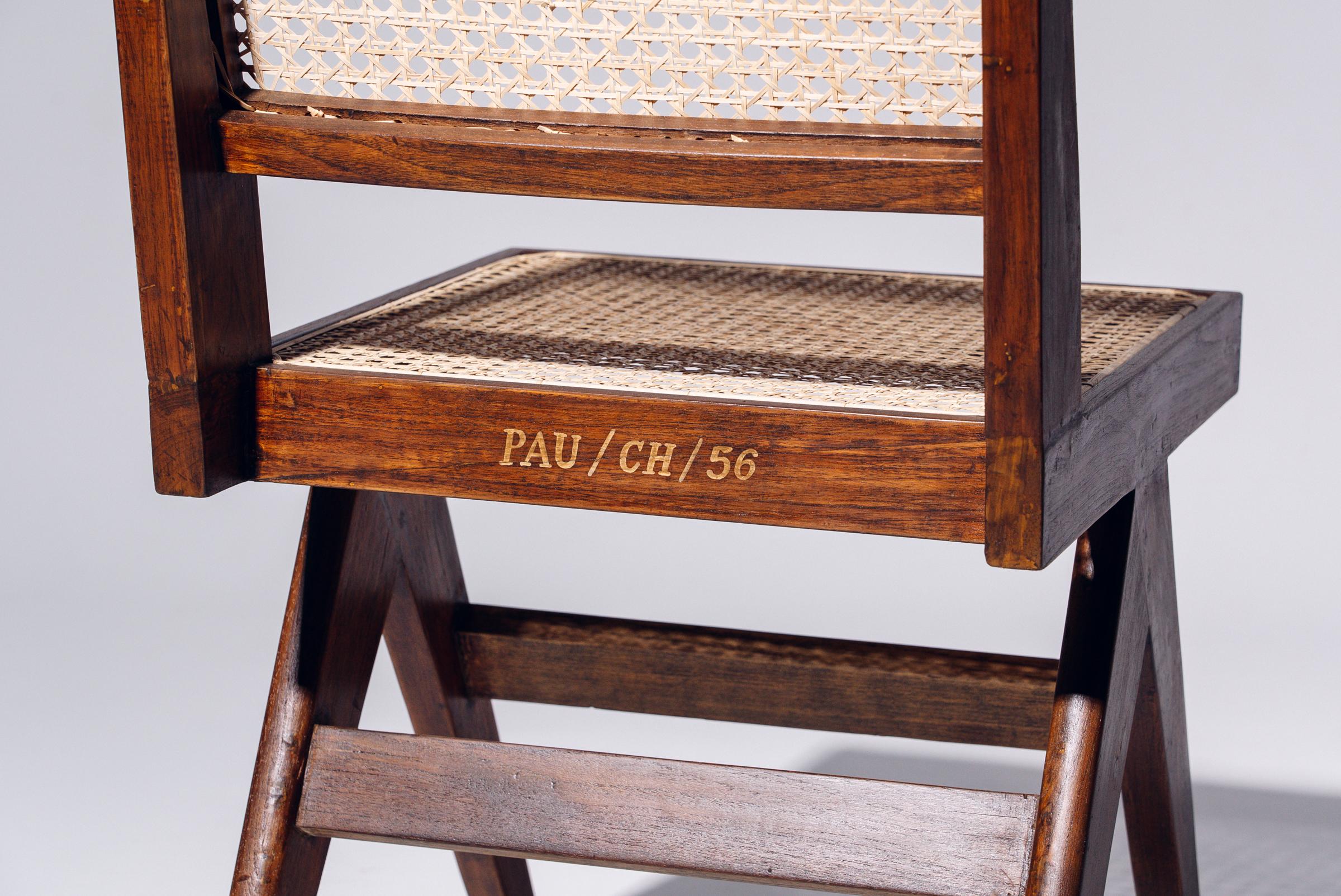 Tessuto a mano Sedia da pranzo di Pierre Jeanneret per Chandigarh, India, circa 1958-59 in vendita