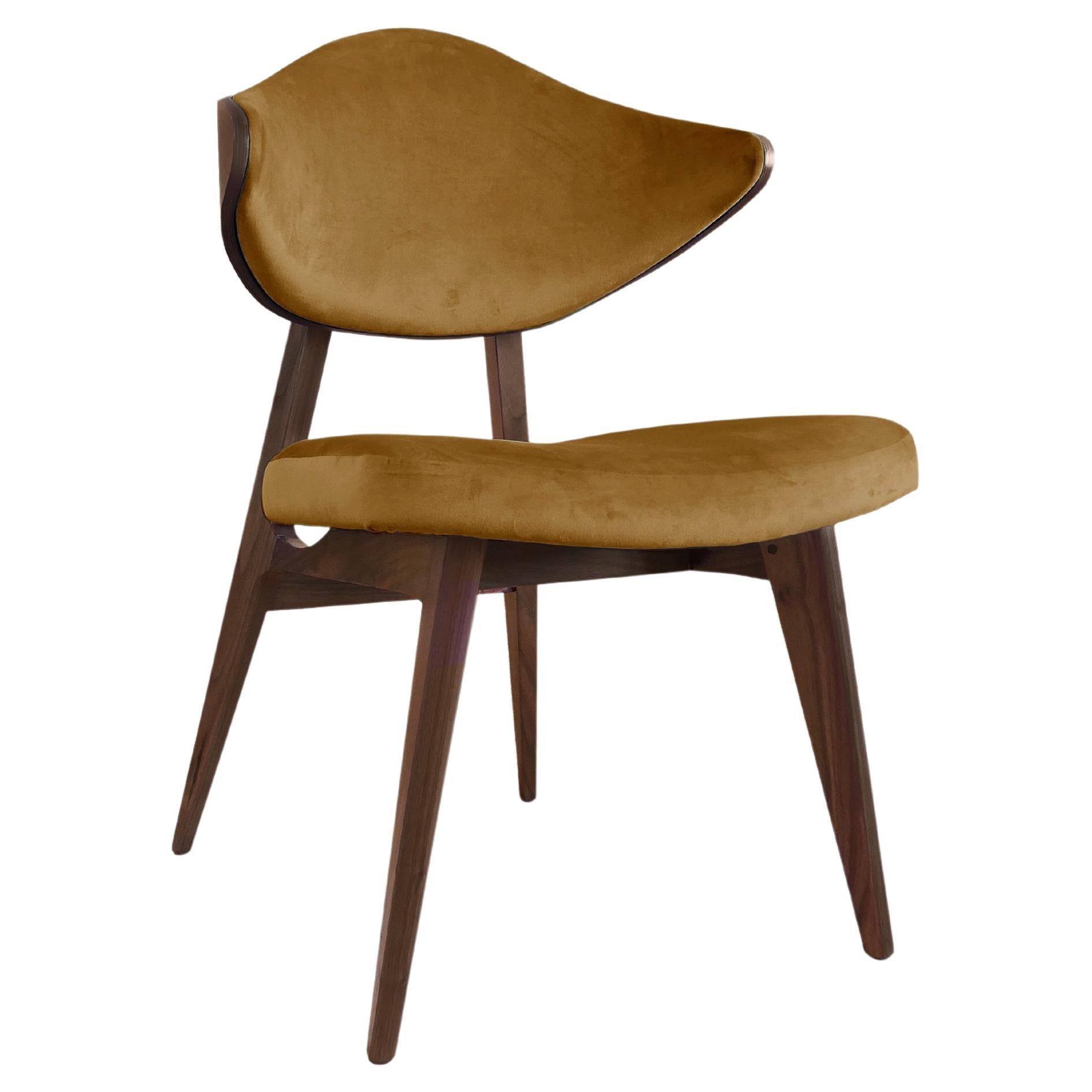 Dining Chair Curry Velvet Upholstered Contemporary Wooden Feet by Sergio Prieto