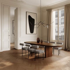 Dining Chair in Black Steel Frame and Linen Upholstery Contemporary Design