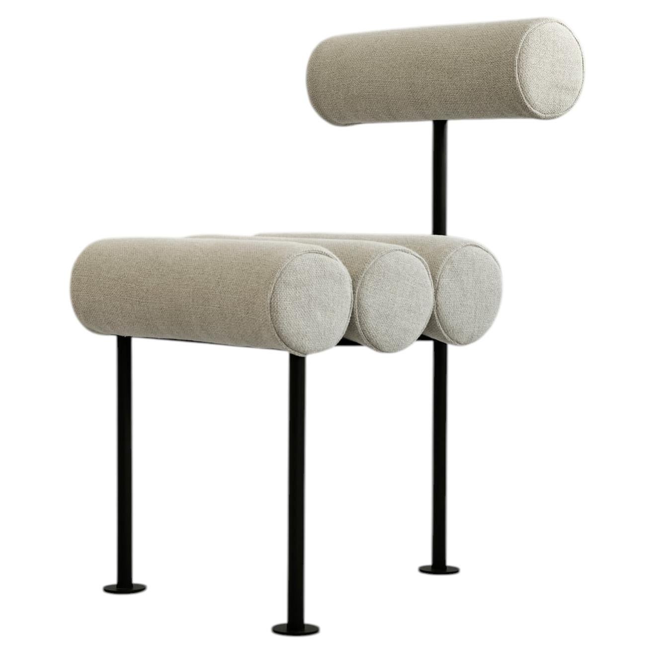 Dining Chair in Black Steel Frame and Linen Upholstery Contemporary Design
