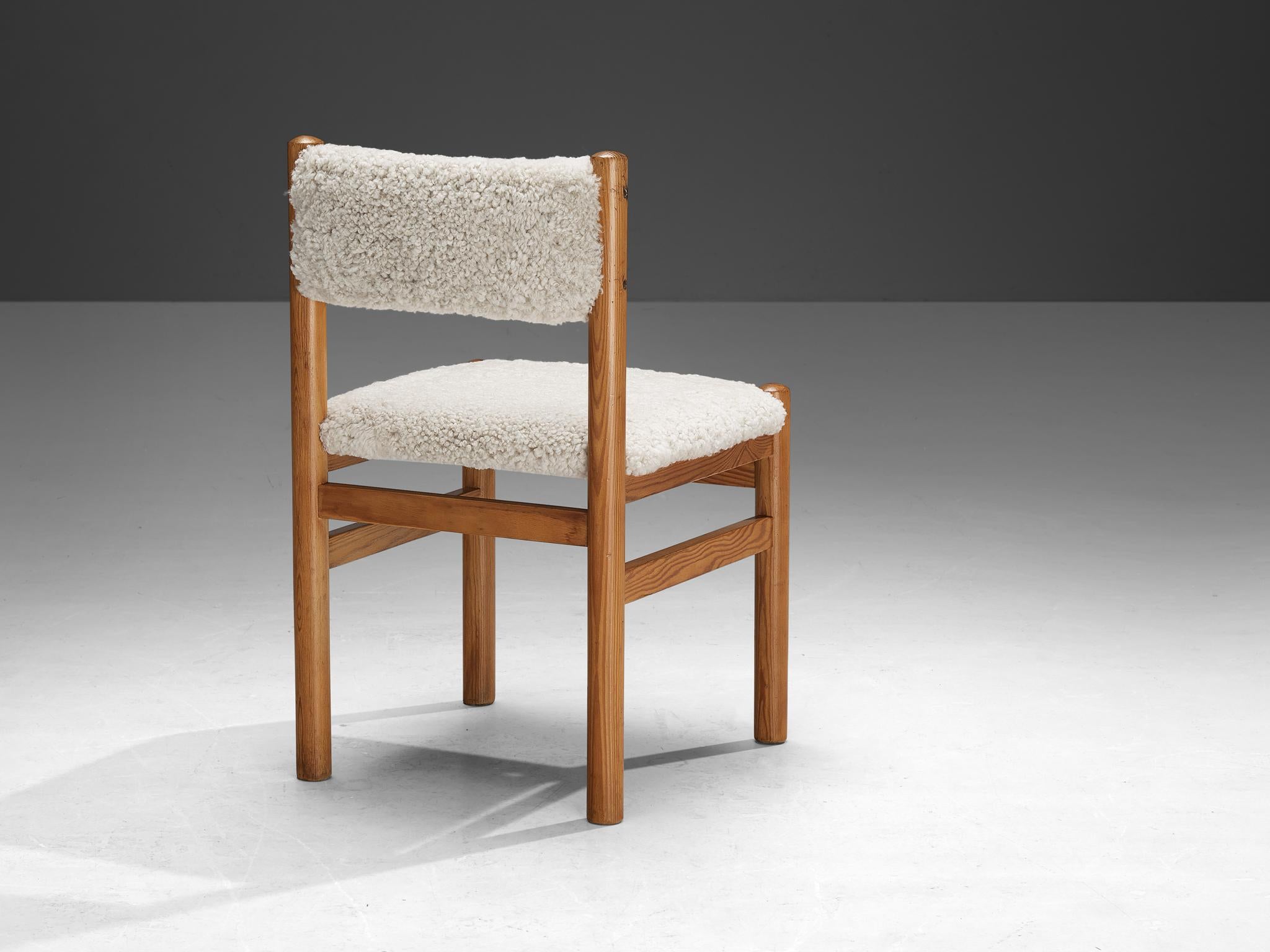Czech Dining Chair in Pine and Sheepskin  For Sale