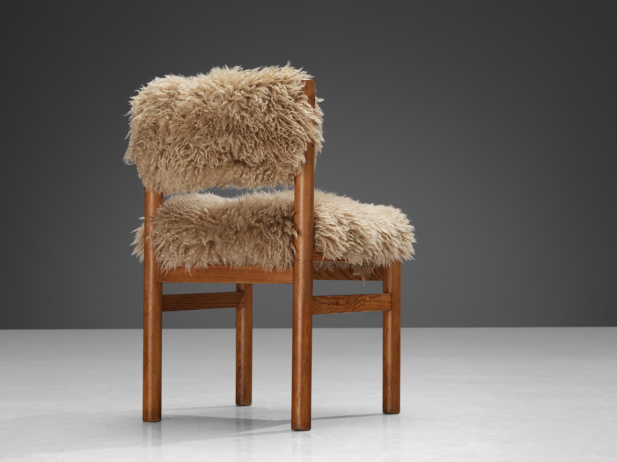 Mid-20th Century Dining Chair in Pine and Sheepskin  For Sale