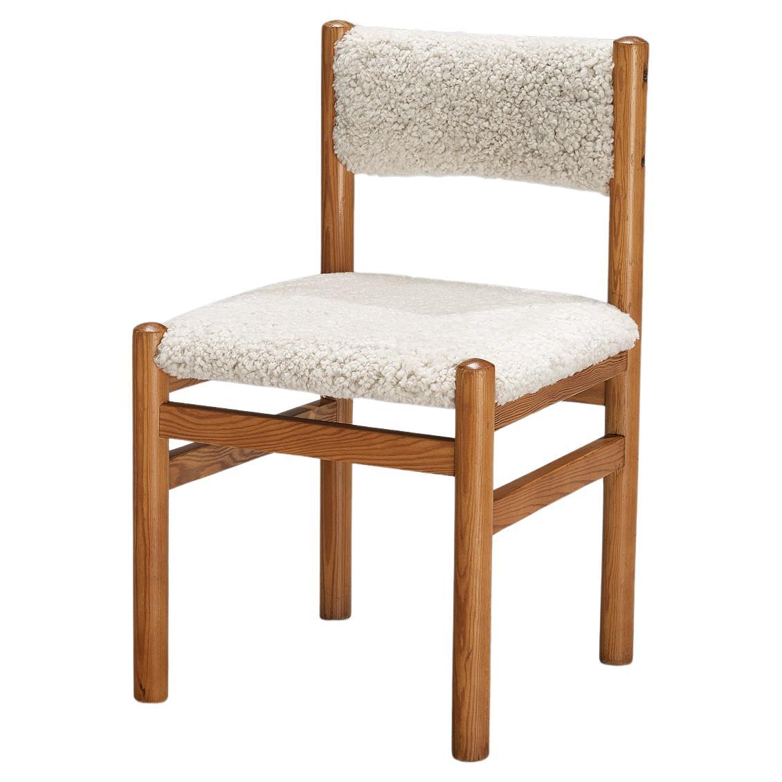 Dining Chair in Pine and Sheepskin  For Sale