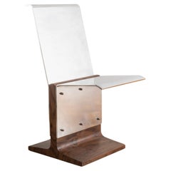 Dining Chair in Polished Aluminum and Mahogany Wood Veneer