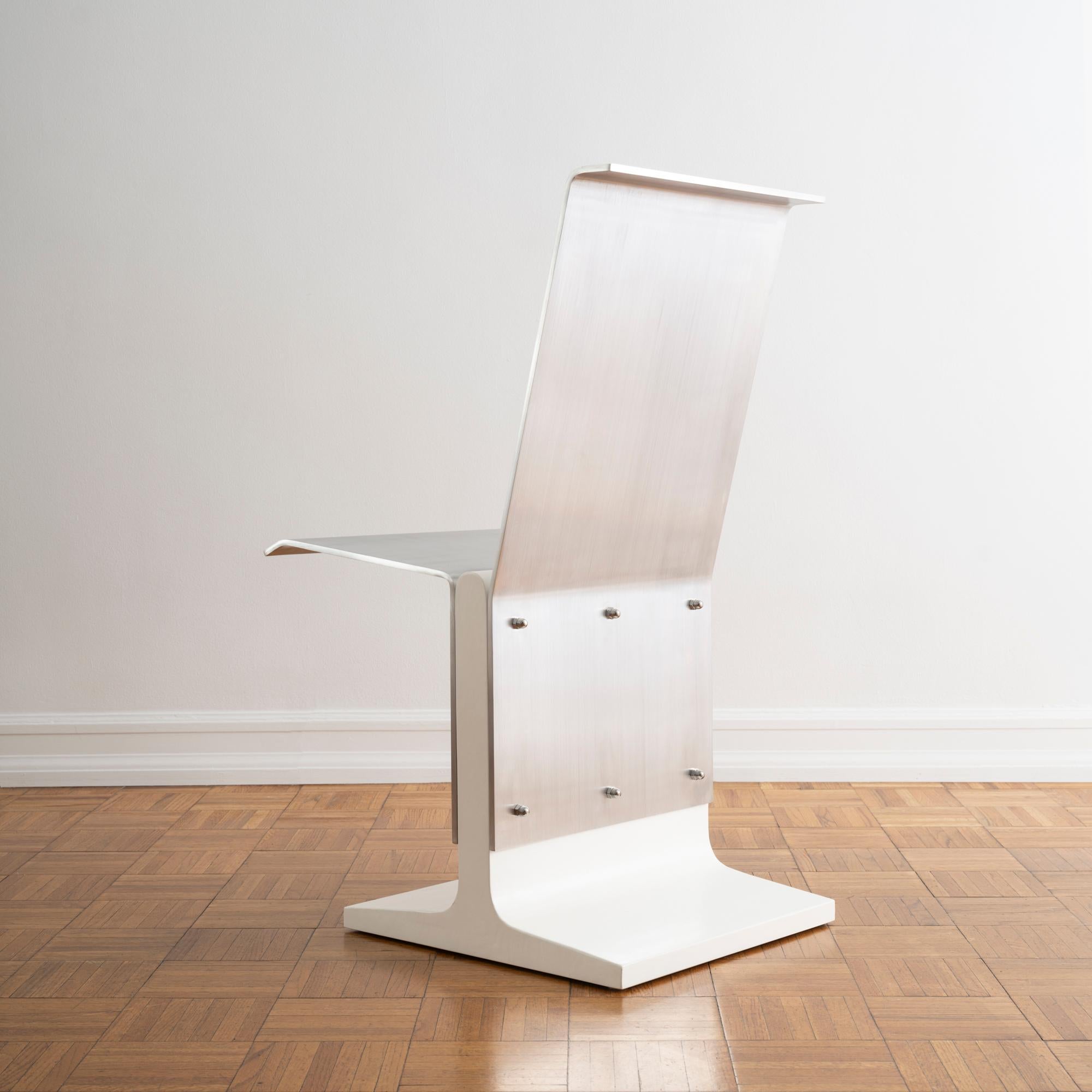 British Dining Chair in Polished Aluminum and White Birch Wood Veneer For Sale