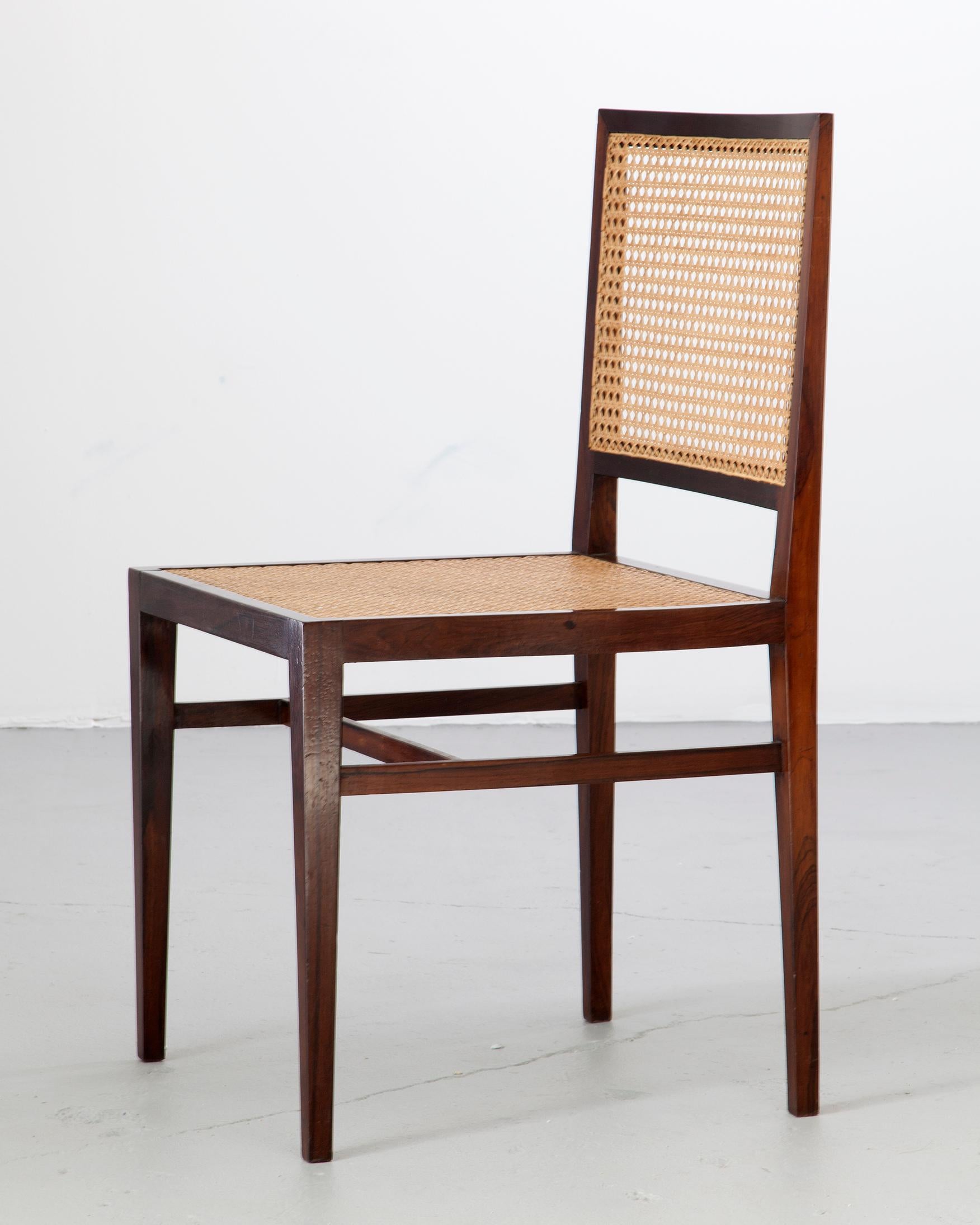 Modern Dining Chair in Rosewood and Cane by Branco & Preto, 1950s For Sale