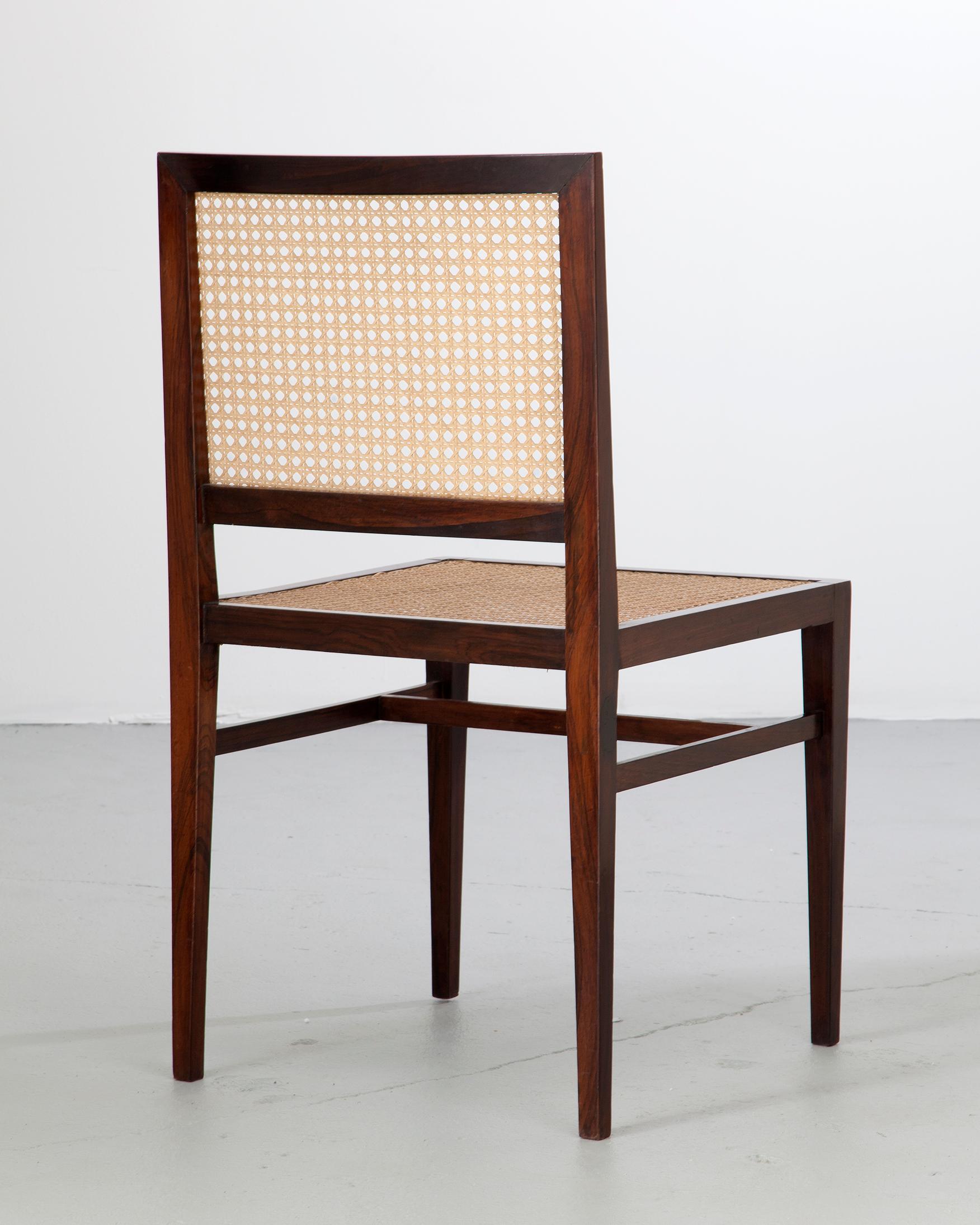 Dining Chair in Rosewood and Cane by Branco & Preto, 1950s In Excellent Condition For Sale In New York, NY