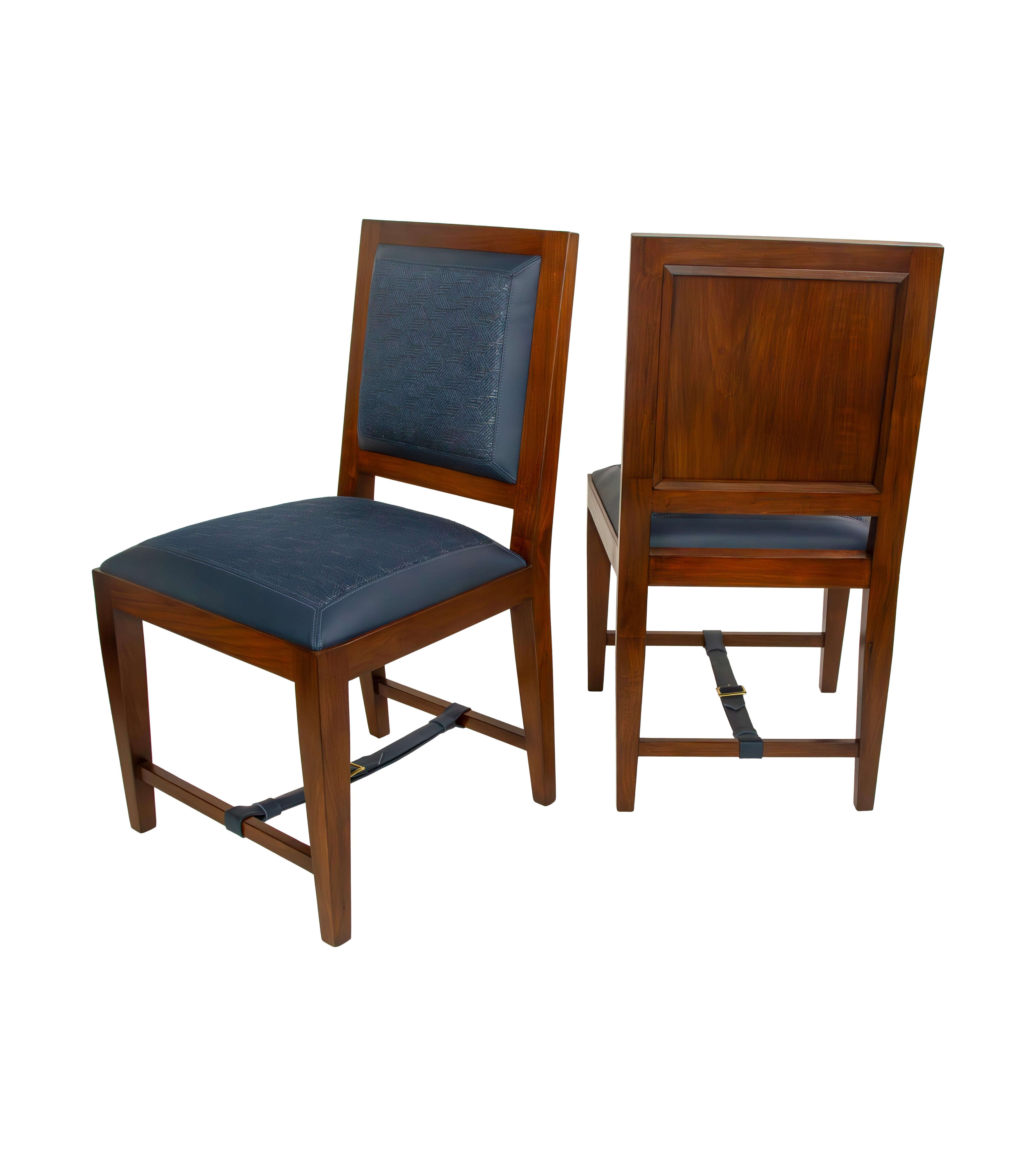 Bauhaus Dining Chair in Solid Walnut with Leather and Fabric Upholstered Seat For Sale