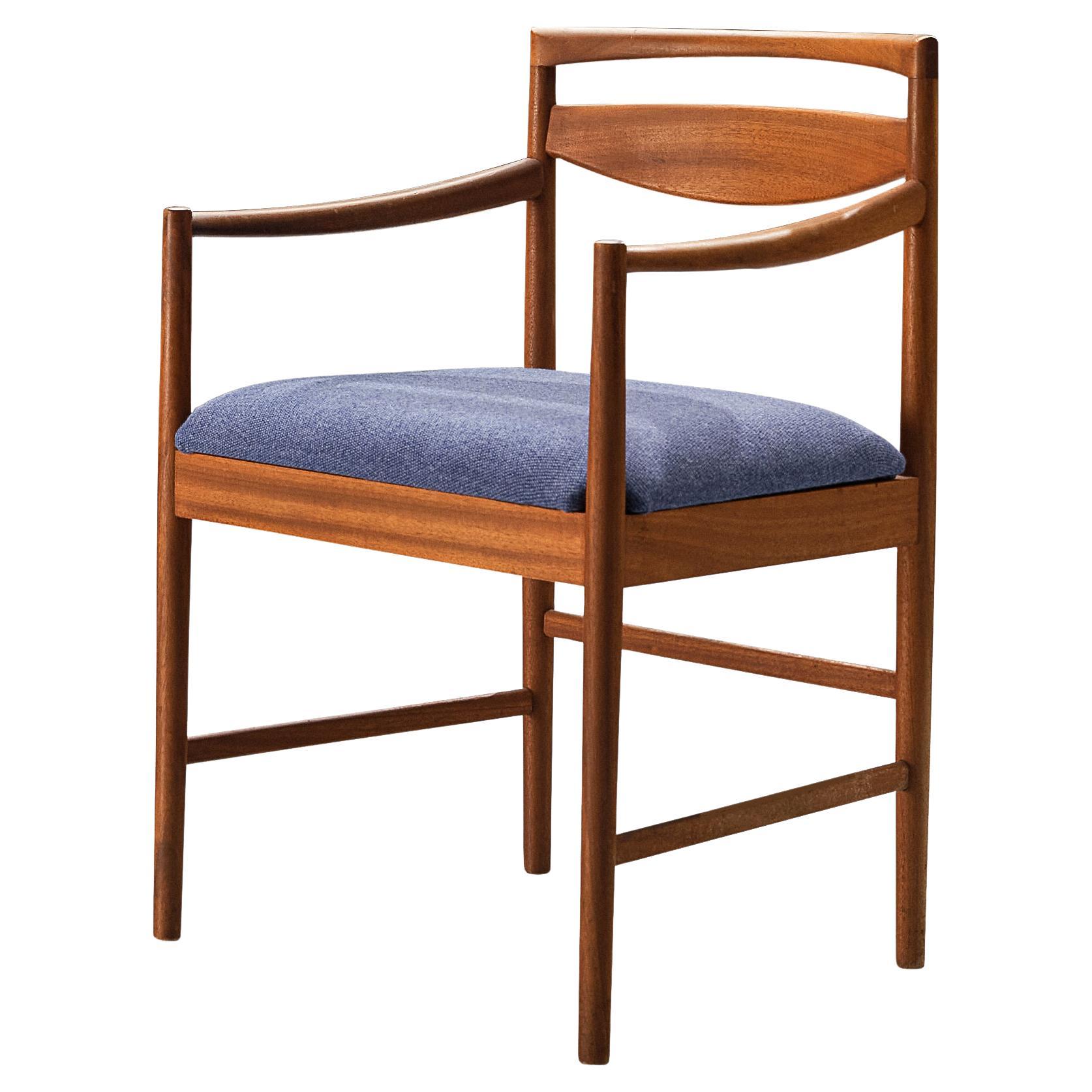 Dining Chair in Teak and Blue Upholstery  For Sale