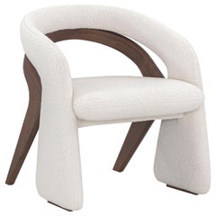 Sedia da pranzo in finitura noce con tessuto in pelle di pecora bianco sporco, Collection'S