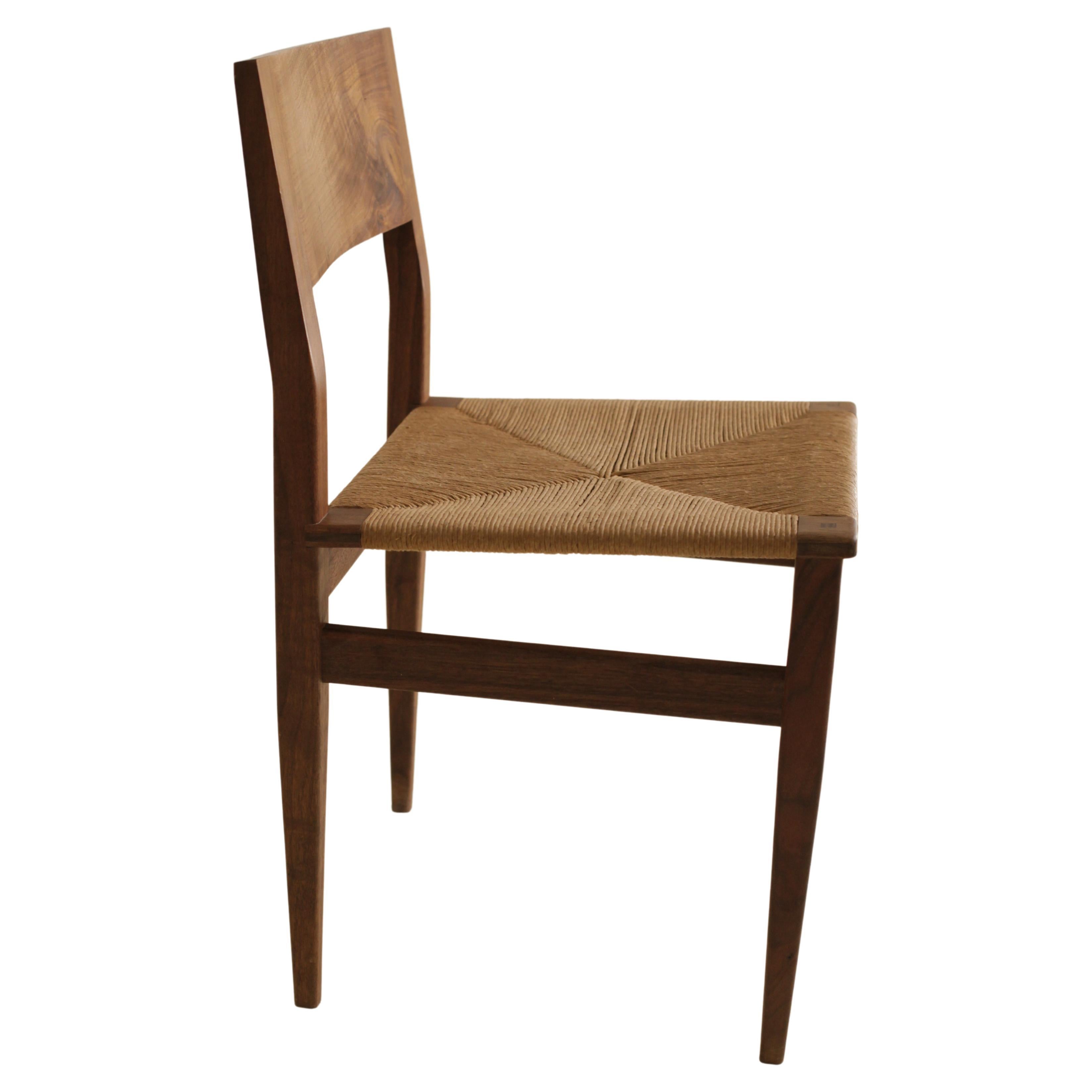 Hand-Crafted Dining Chair in Walnut with Hand Woven Rush Seat by Boyd & Allister For Sale