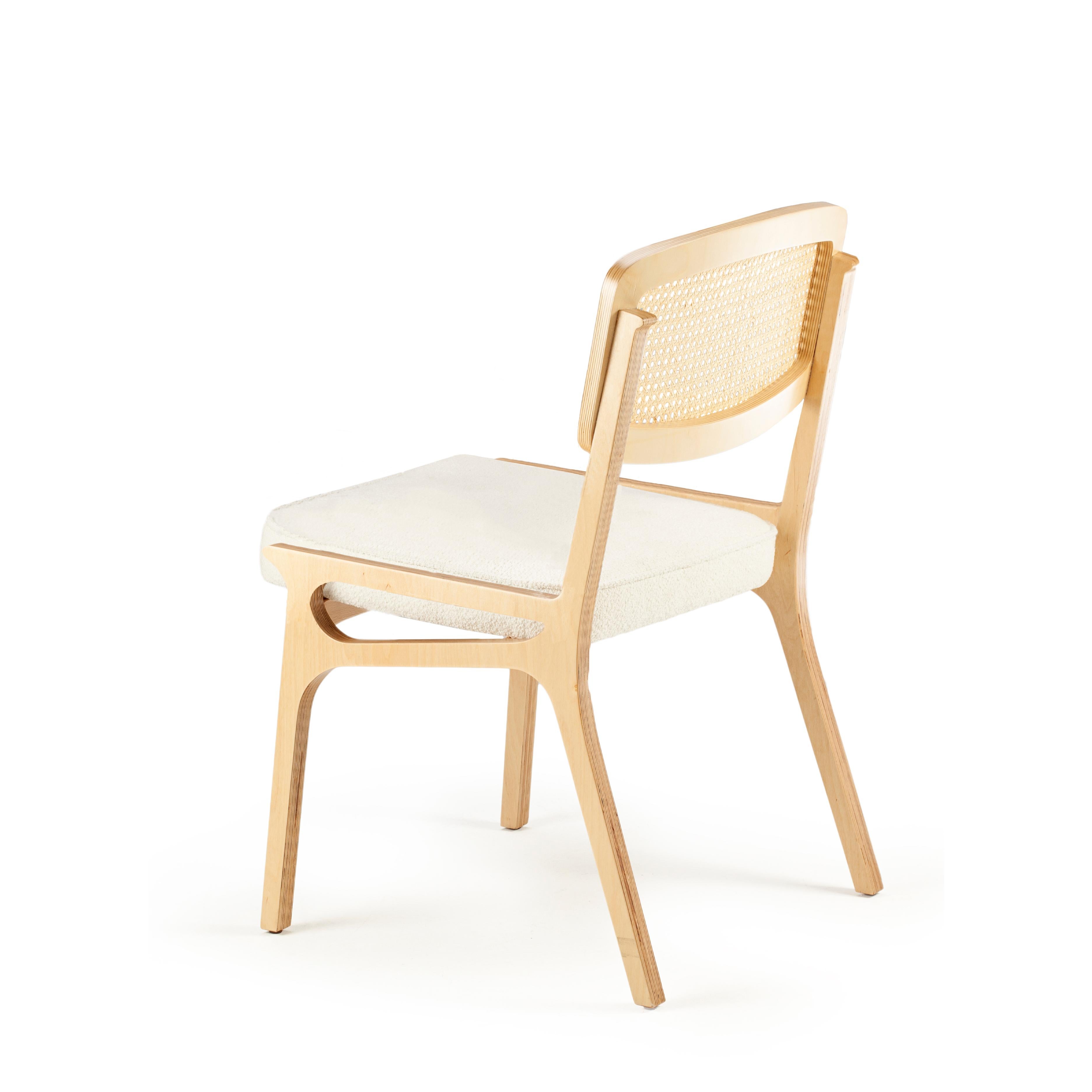 Dining Chair Karl Black Lacquered Plywood Wood, Velvet Seat and Rattan Backrest For Sale 7
