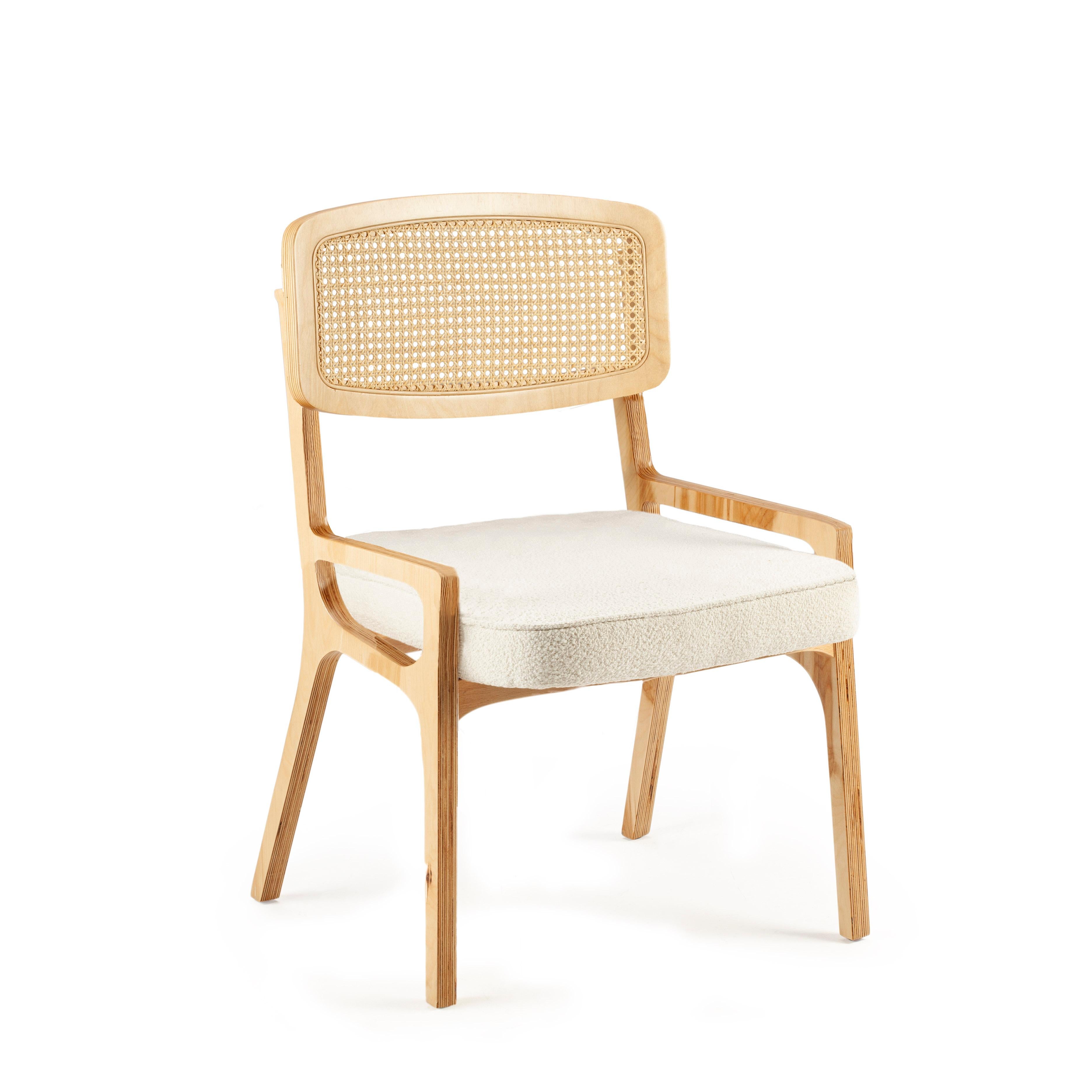 Dining Chair Karl Black Lacquered Plywood Wood, Velvet Seat and Rattan Backrest For Sale 8
