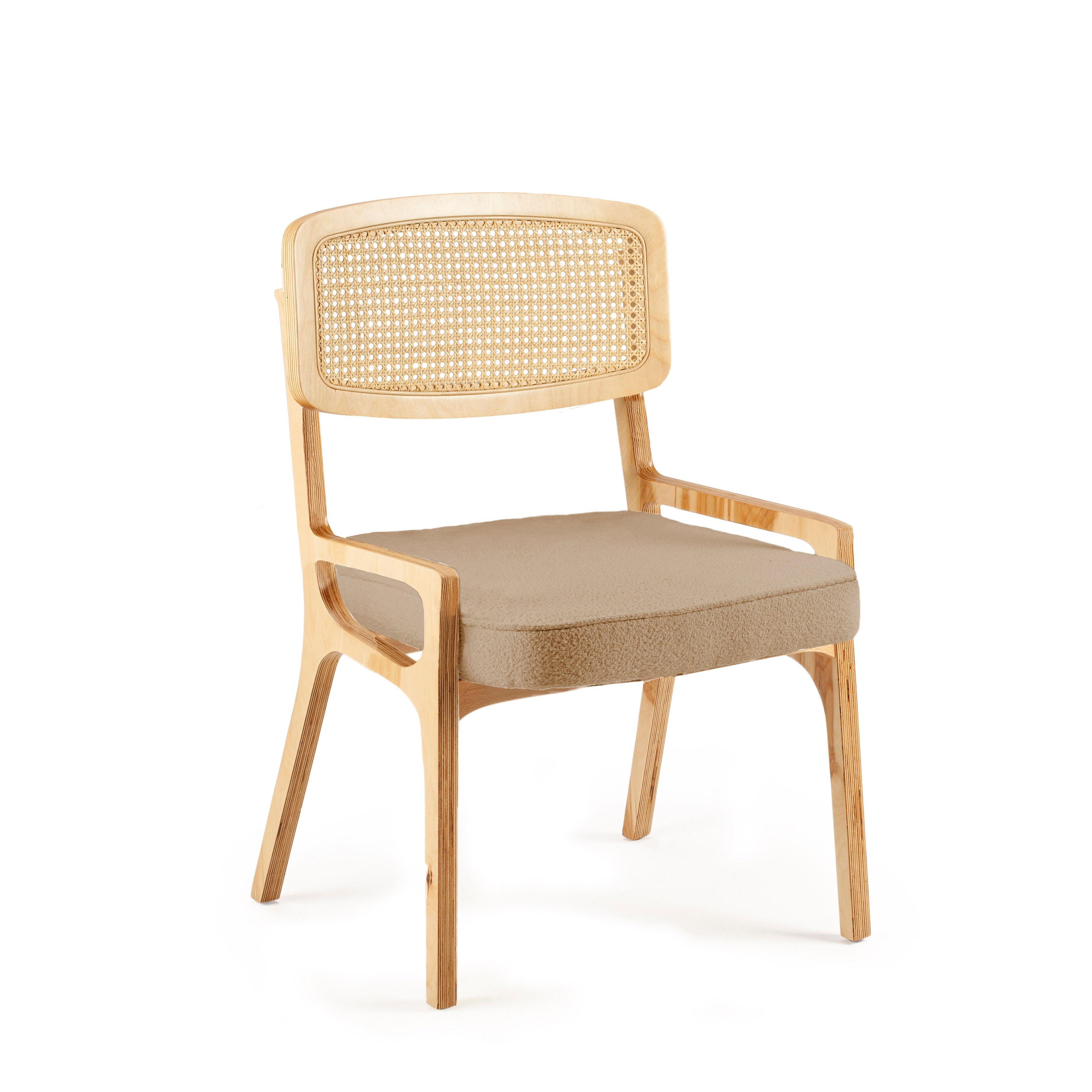 Dining Chair Karl Black Lacquered Plywood Wood, Velvet Seat and Rattan Backrest For Sale 9