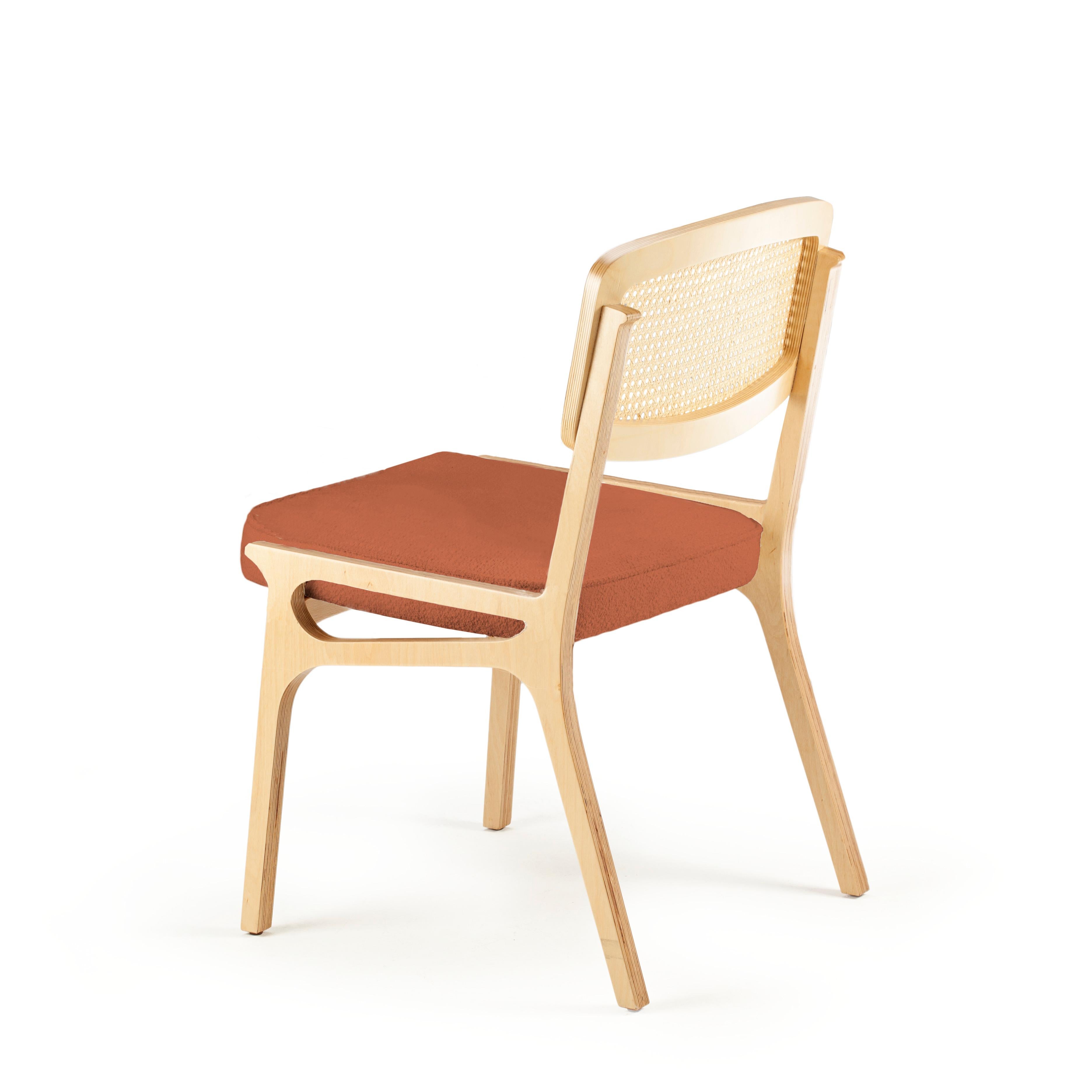 Dining Chair Karl Black Lacquered Plywood Wood, Velvet Seat and Rattan Backrest For Sale 10