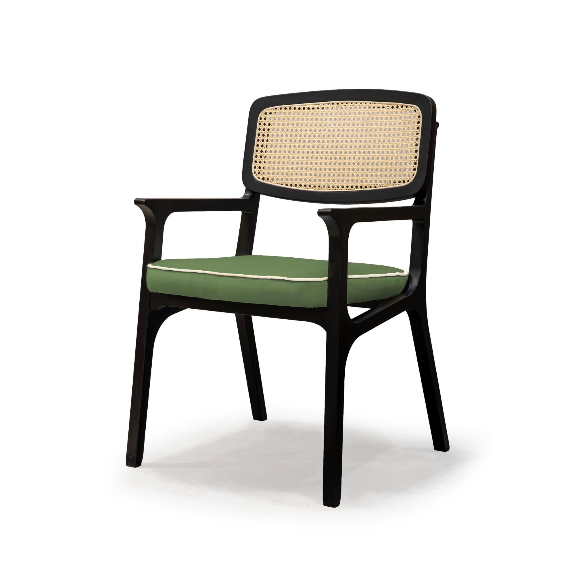 Dining Chair Karl with Arms in Solid Wood and Upholstery New For Sale 3