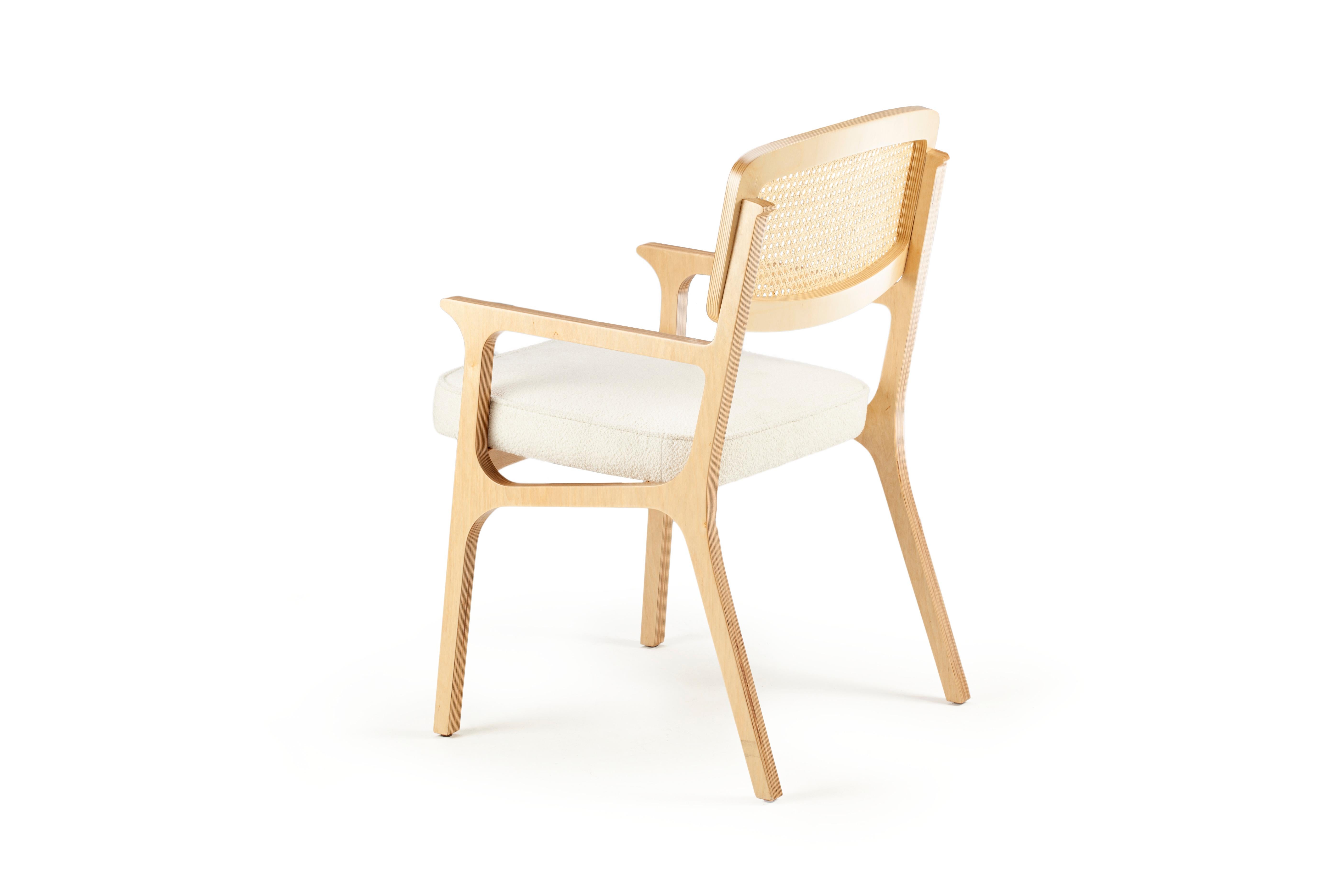Dining Chair Karl with Arms in Solid Wood and Upholstery New For Sale 4