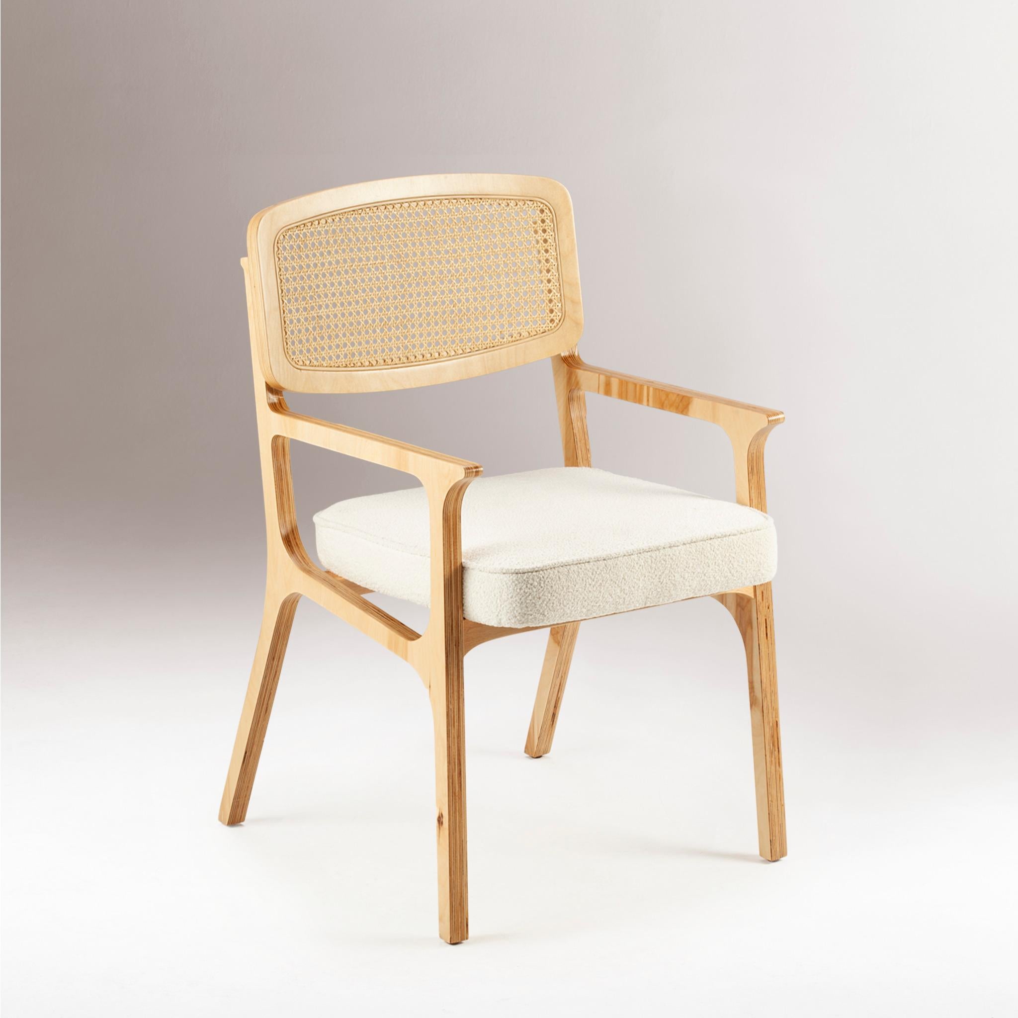 Dining Chair Karl with Arms in Solid Wood and Upholstery New For Sale 1