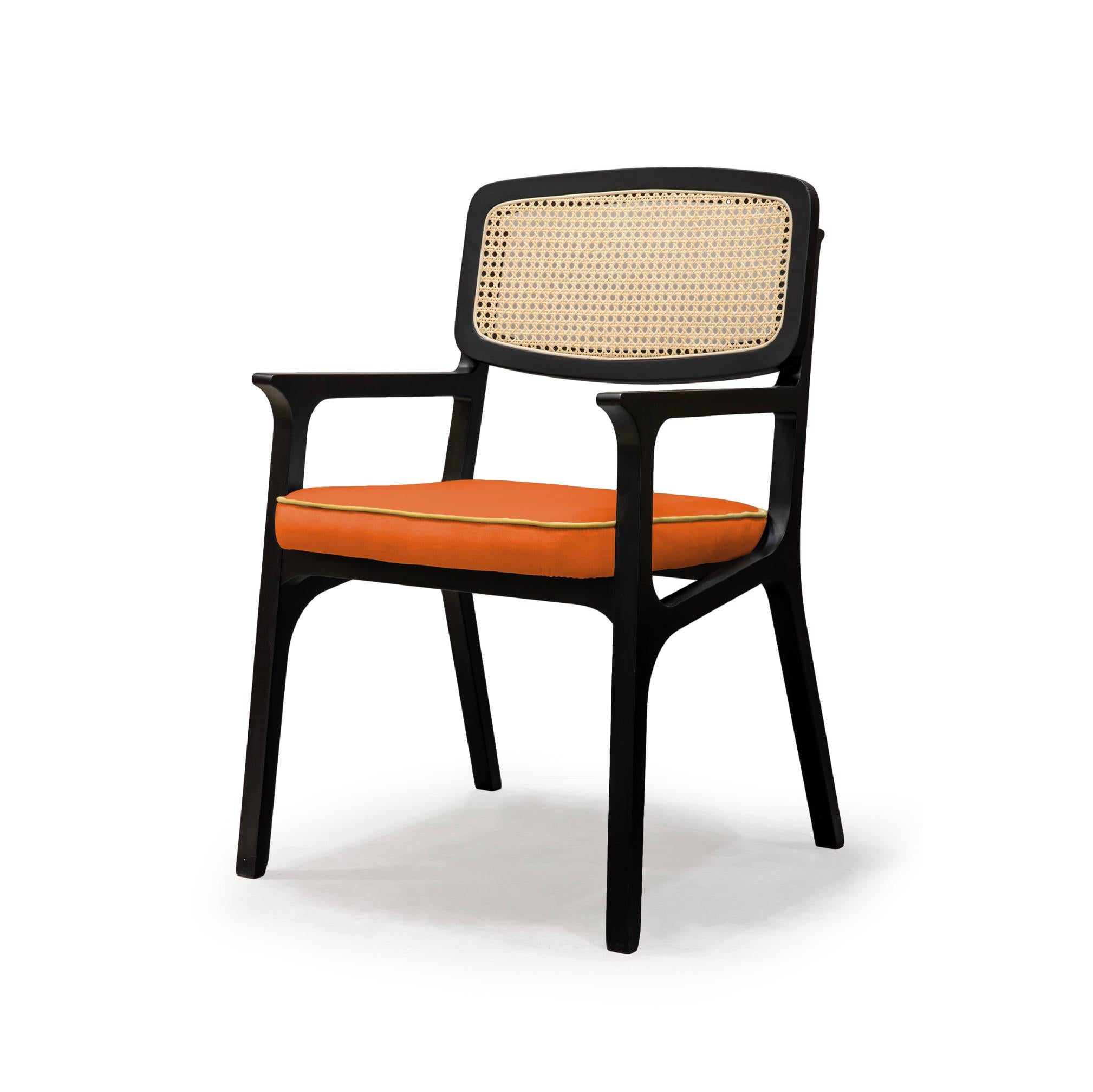 Dining Chair Karl with Arms in Solid Wood and Upholstery New For Sale 2