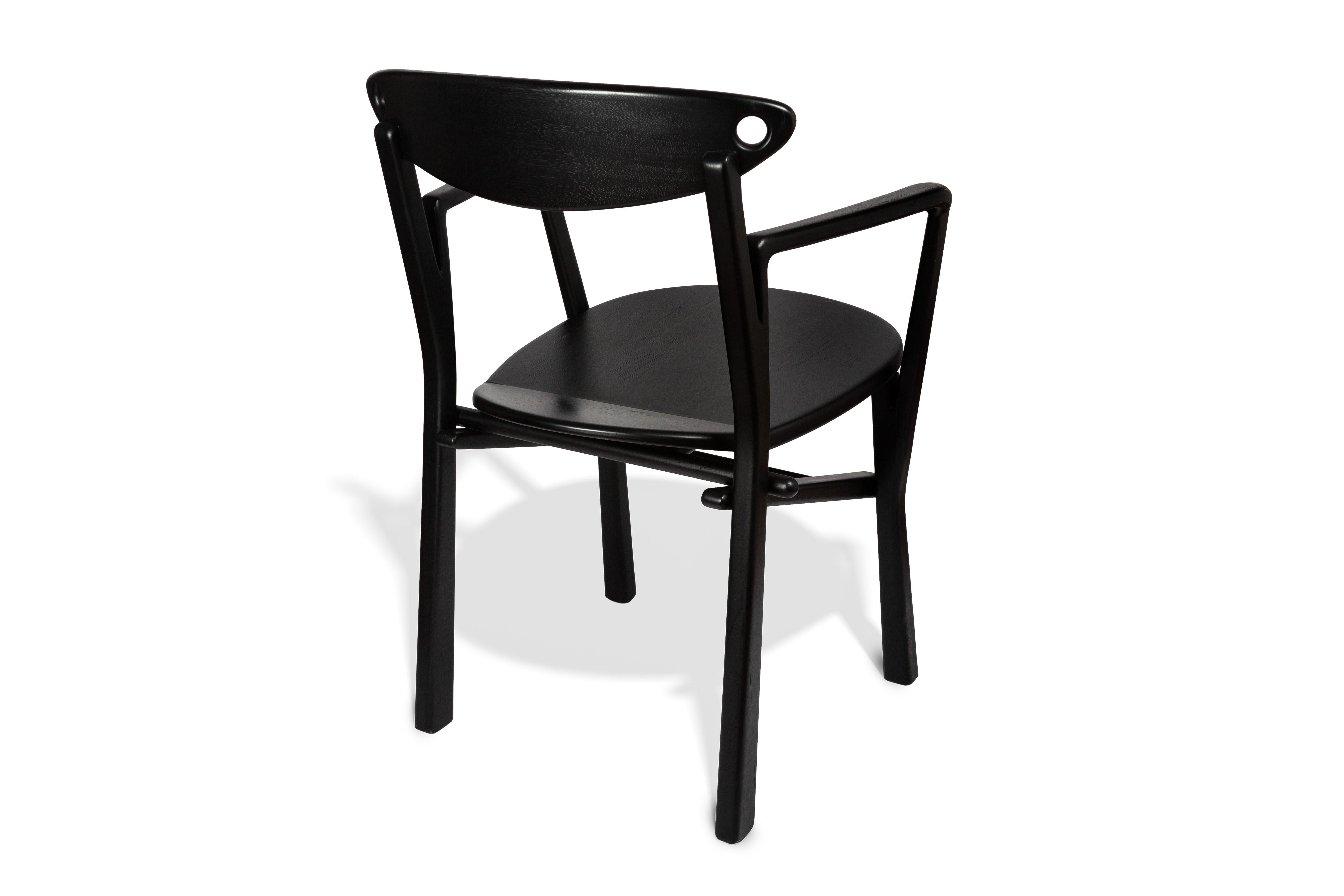 Hardwood Dining Chair Laje in Ebony Finish Wood For Sale