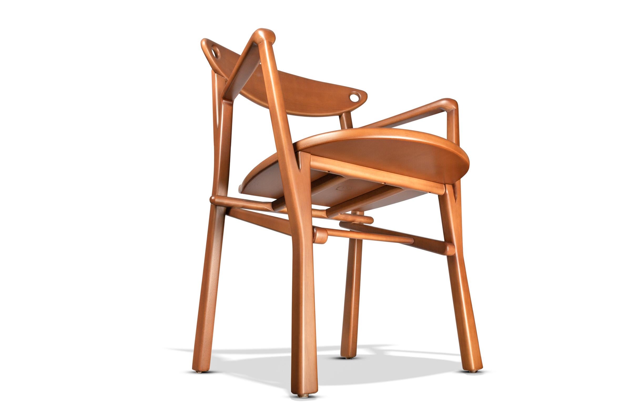 Chaise de salle à manger Laje en bois de finition brun clair en vente 2