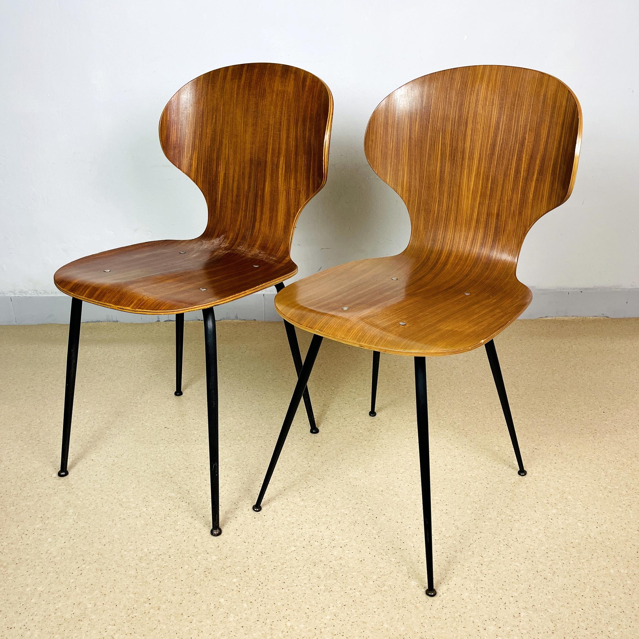 Mid-Century Modern Dining chair Lulli by Carlo Ratti for ILC Lissone Italy 70s Set of 2 For Sale