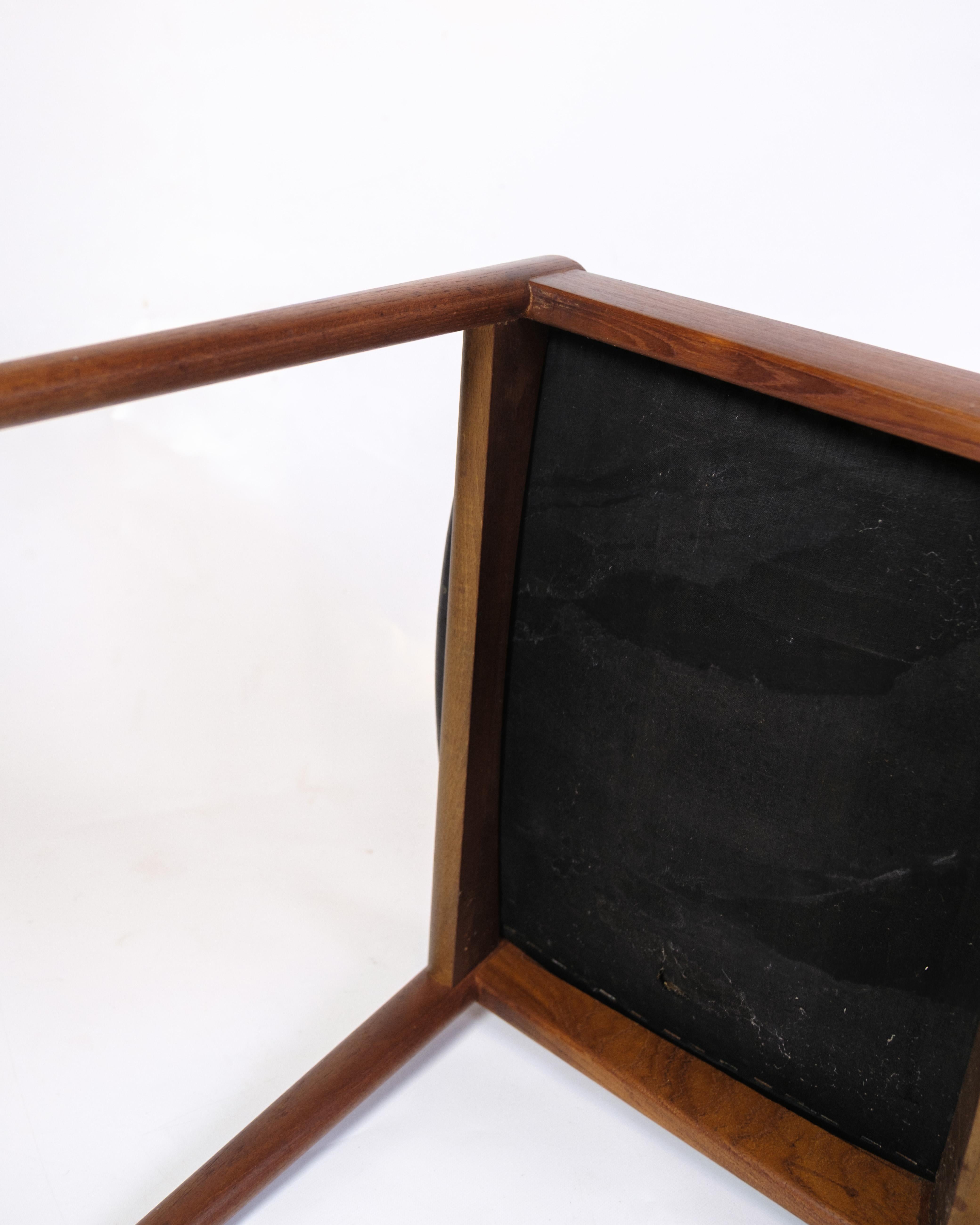 Metà XX secolo Sedia da pranzo modello 42 in teak e pelle nera di Kai Kristiansen degli anni '60 in vendita