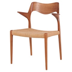 Dining Chair Model 55 In Teak & Woven Seat By N.O Møller For J.L. Møllers