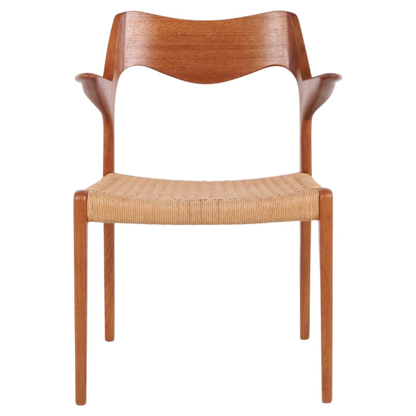Dining Chair Model 55 In Teak & Woven Seat By N.O Møller For J.L. Møllers For Sale