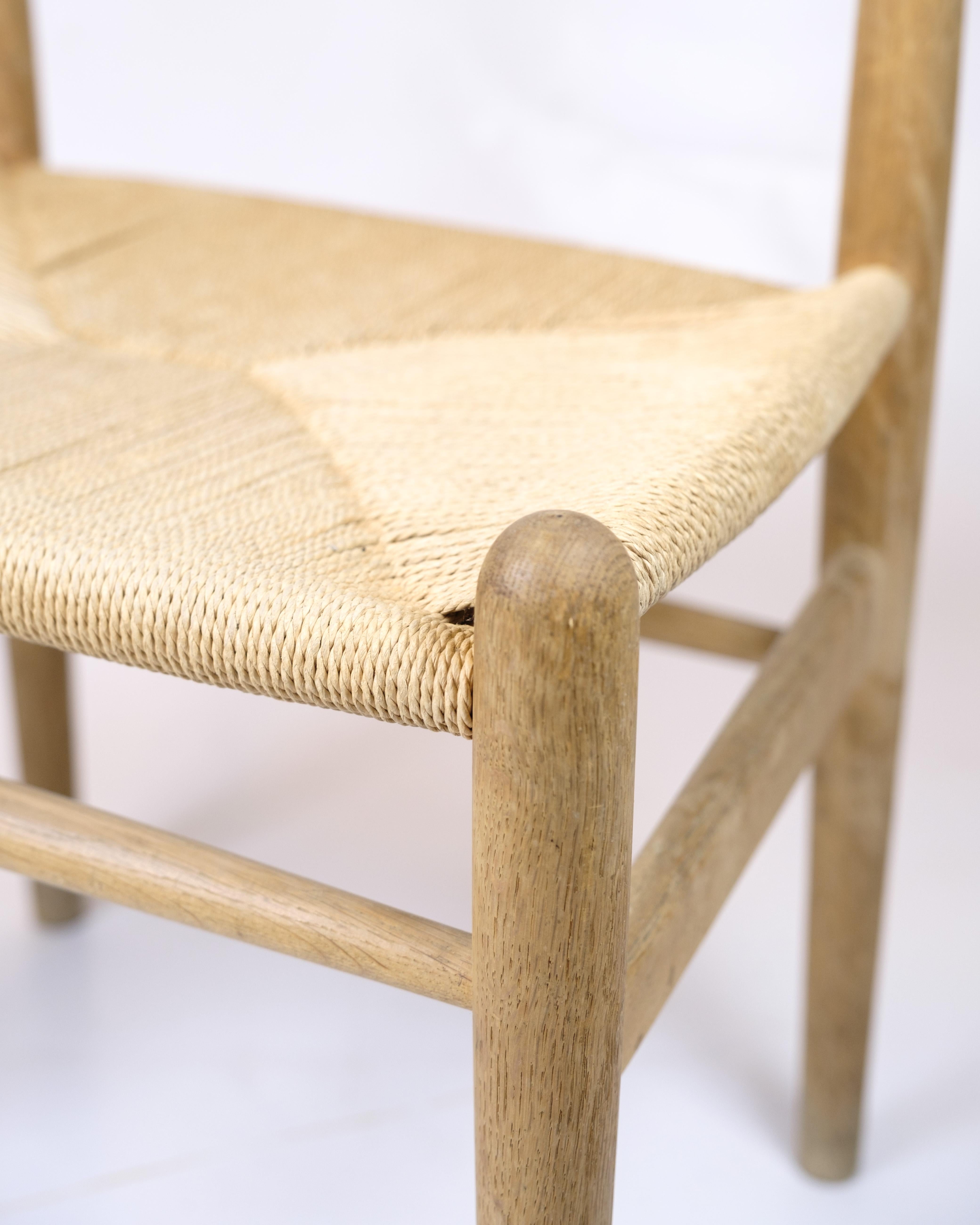 Danish Dining Chair Model CH36 In Oak & Paper Wicker By Hans J. Wegner From 1962s For Sale