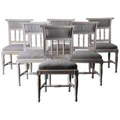 Dining Chair Set of 6 Swedish Gustavian Neoclassical White Blue Sweden