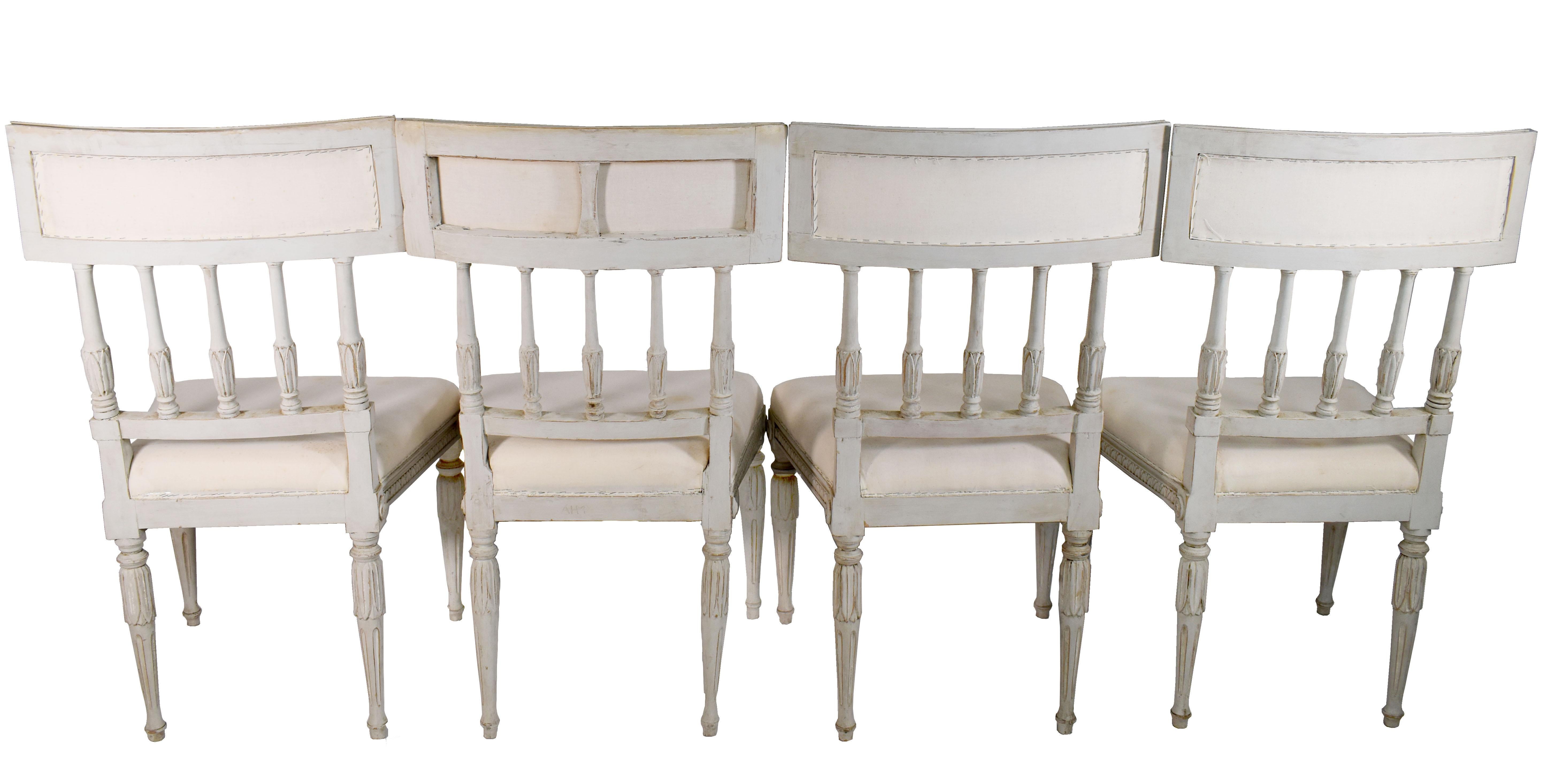 Hand-Carved Dining Chair Set of Four (4) Vintage Swedish Gustavian Chairs