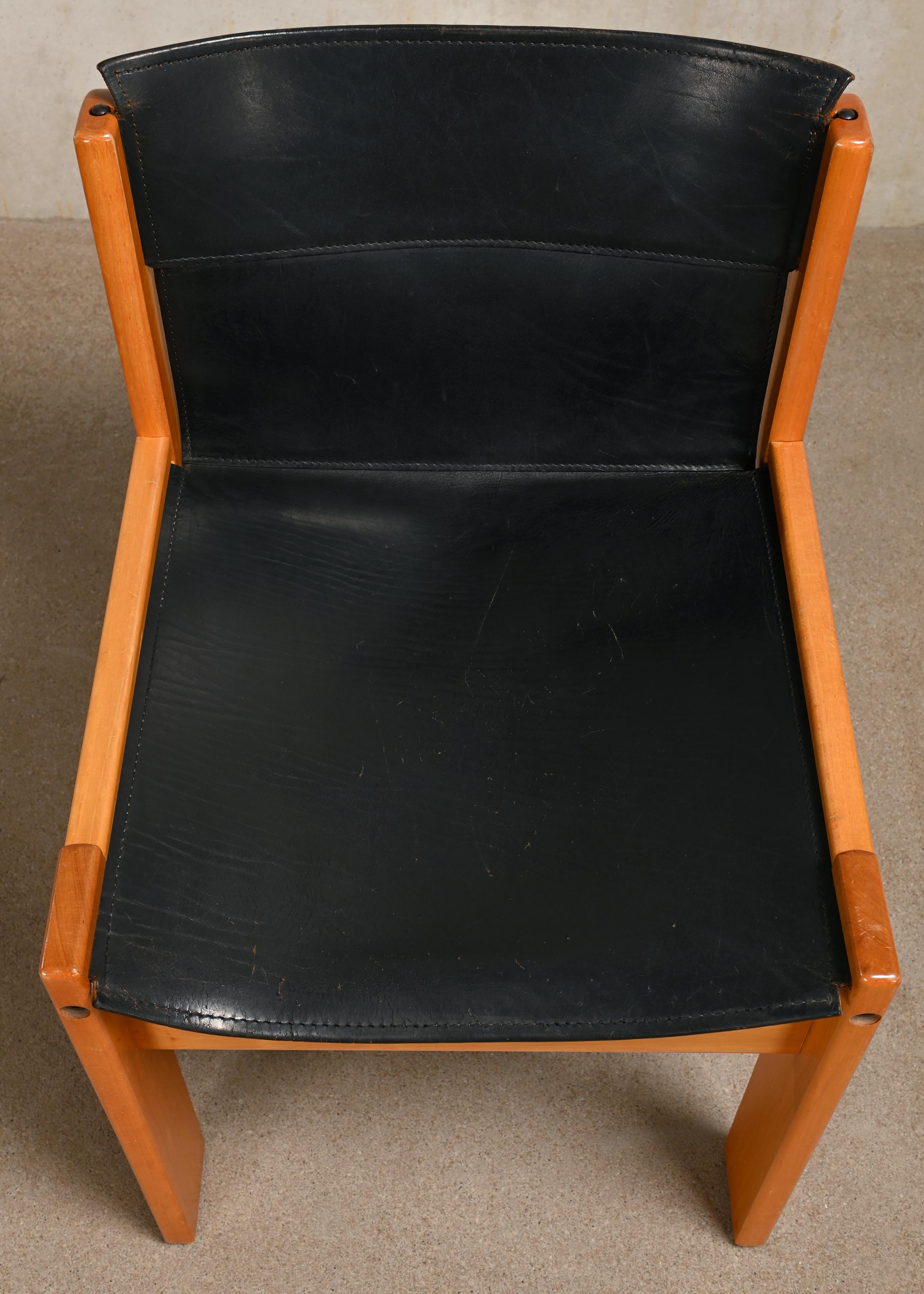 Dining Chair Set Wood and Saddle Leather, Ibisco Italy 1970s 5