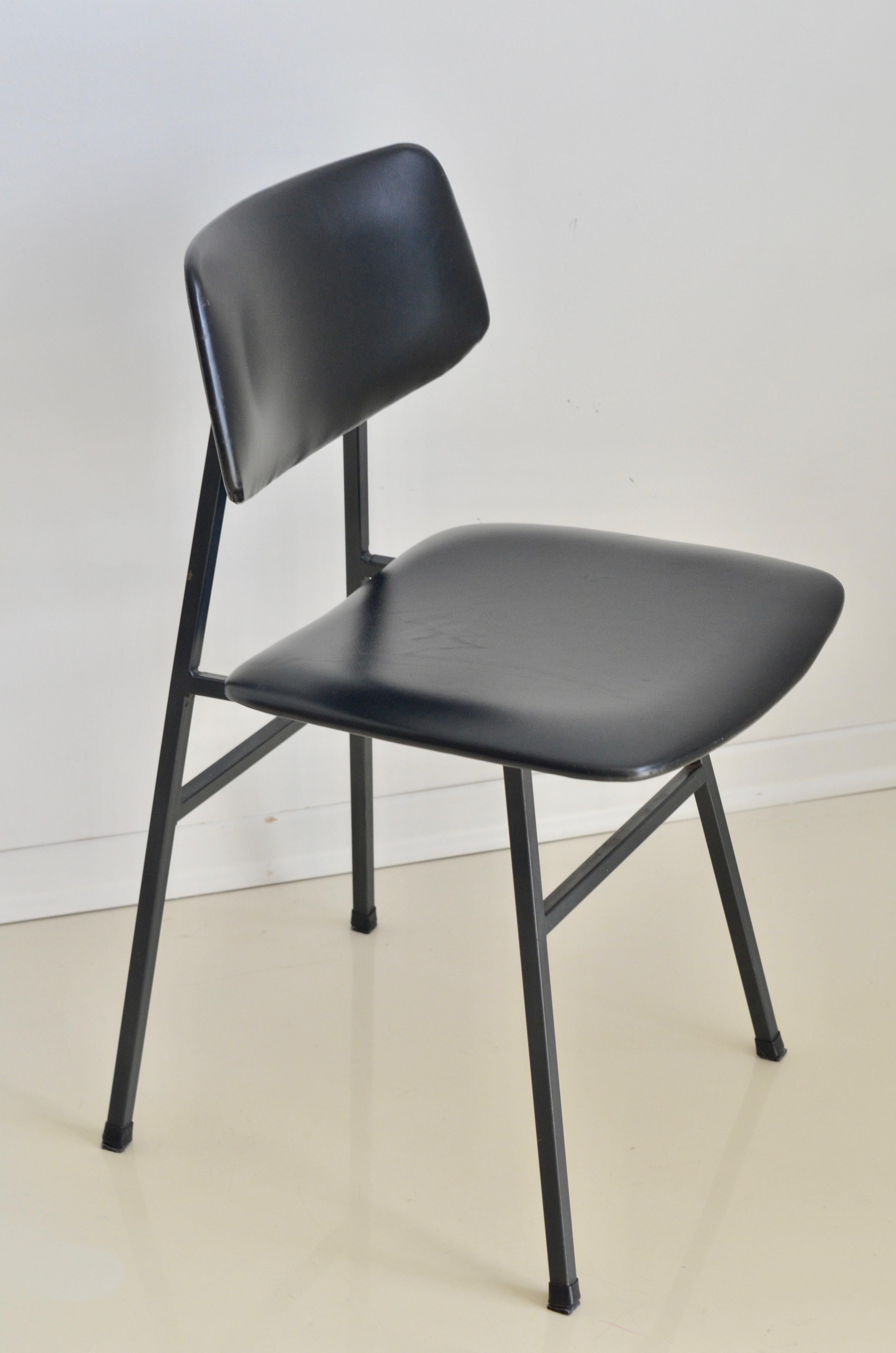 Material: plywood, faux leather, metal

This small yet beautiful chair is perfect example of minimalistic mid century design. Solid metal frame and plywood covered win black faux leather bring elegant esthetics to your home or office.

Producer: